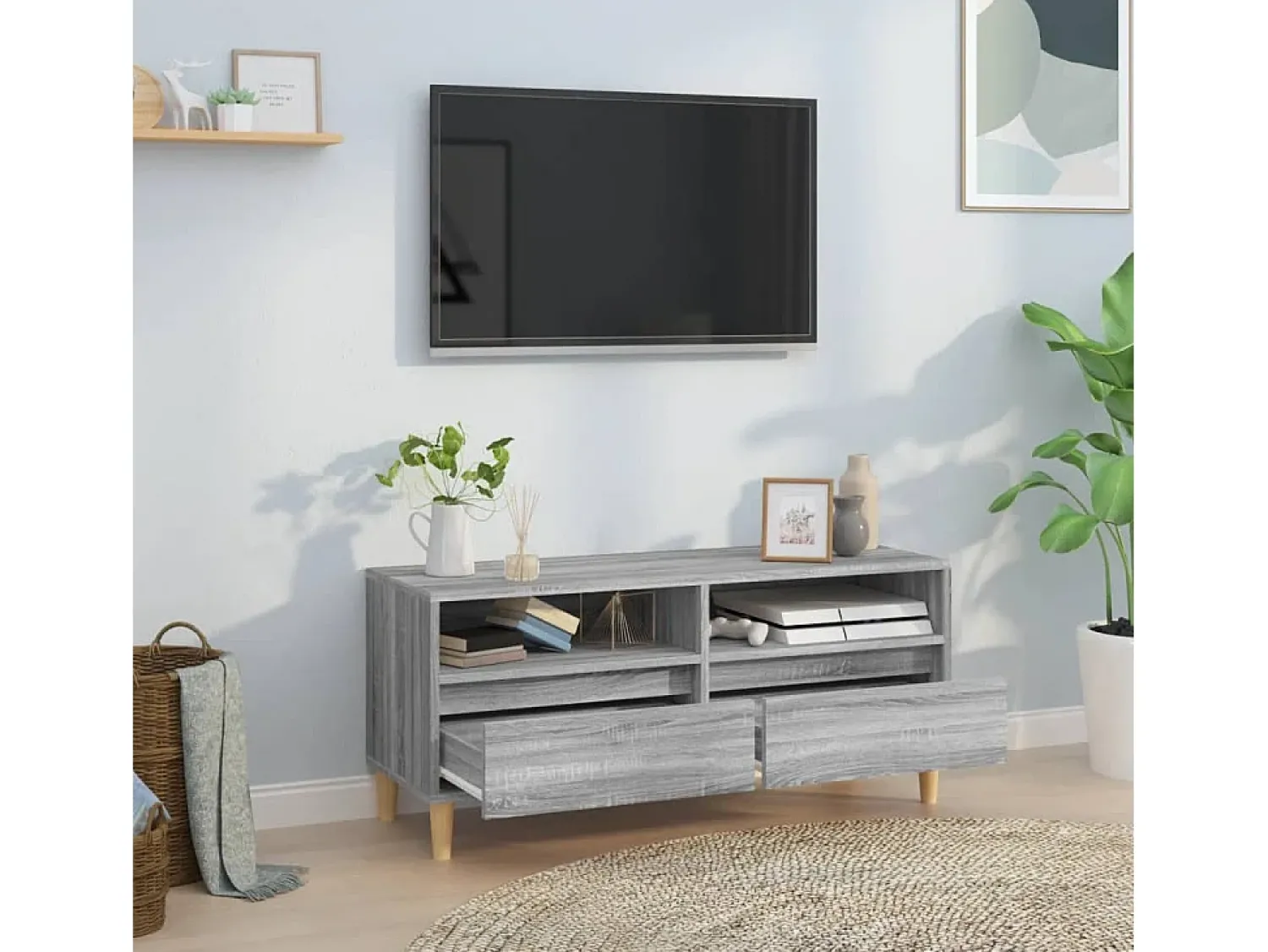 Outlet Móvel de TV 100x34,5x44,5 cm derivados madeira sonoma PT602423 Cinzento