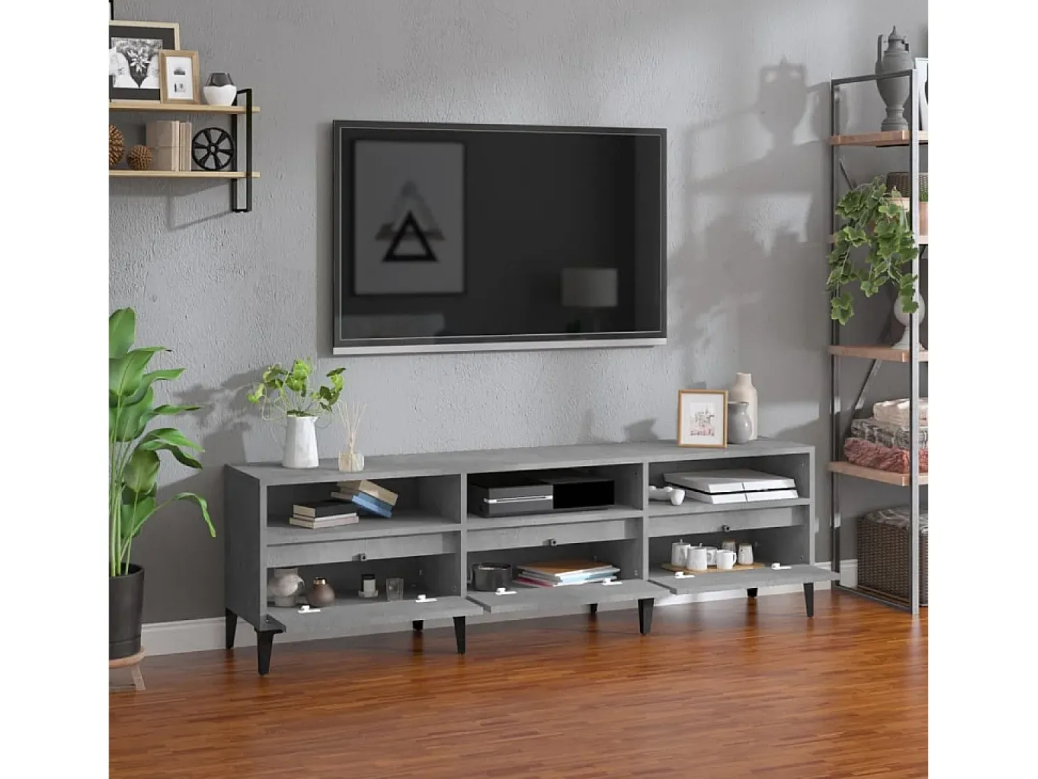 Móvel De Tv* Móvel de TV 150x30x44,5 cm derivados de madeira cinza cimento PT910967 Cinzento
