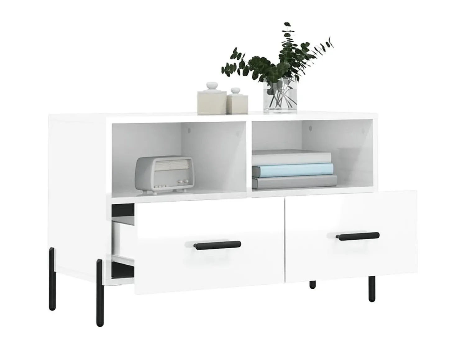 Móvel de TV 80x36x50 cm derivados de madeira brilhante PT674309 Branco