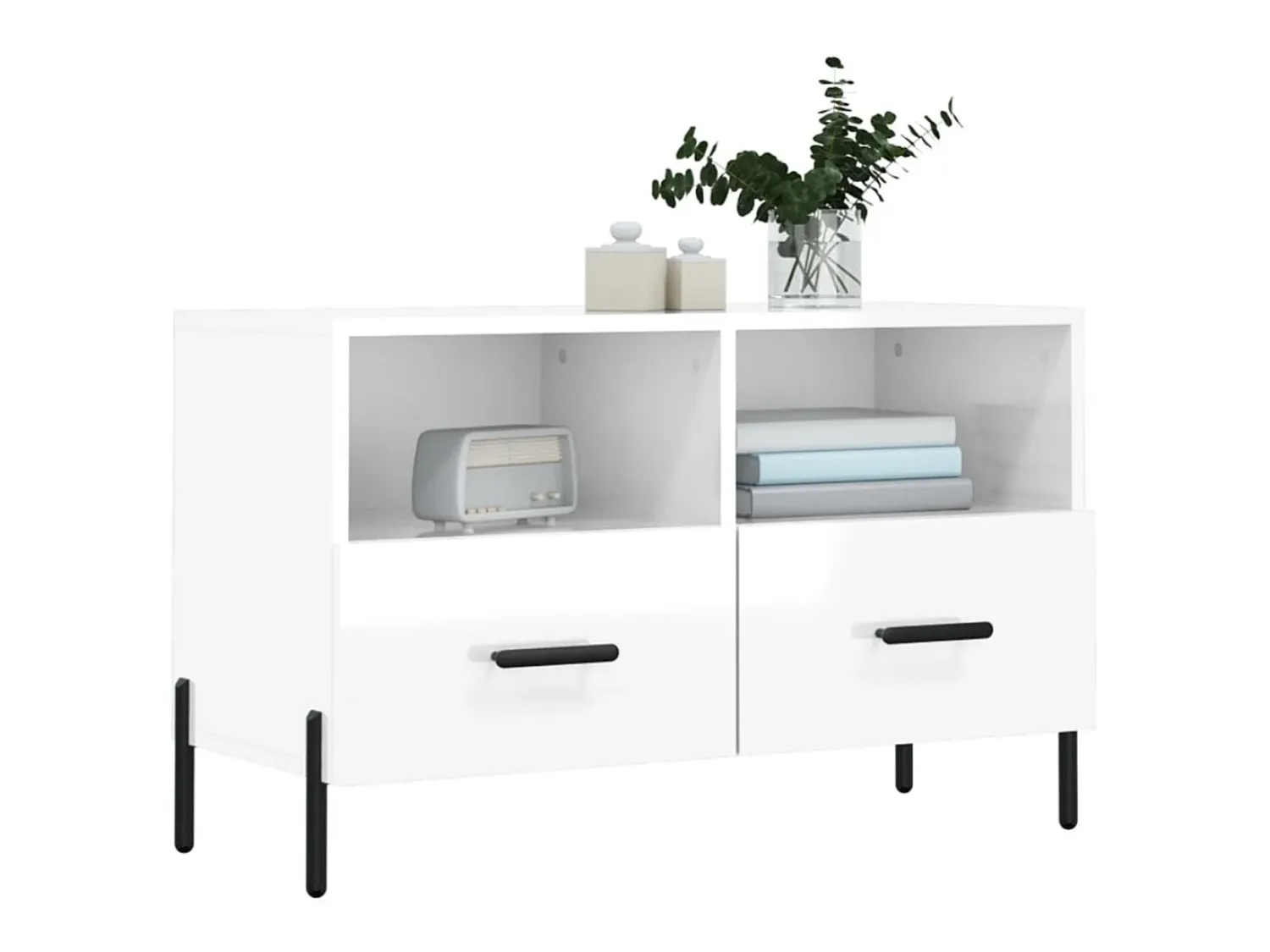 Móvel de TV 80x36x50 cm derivados de madeira brilhante PT674309 Branco
