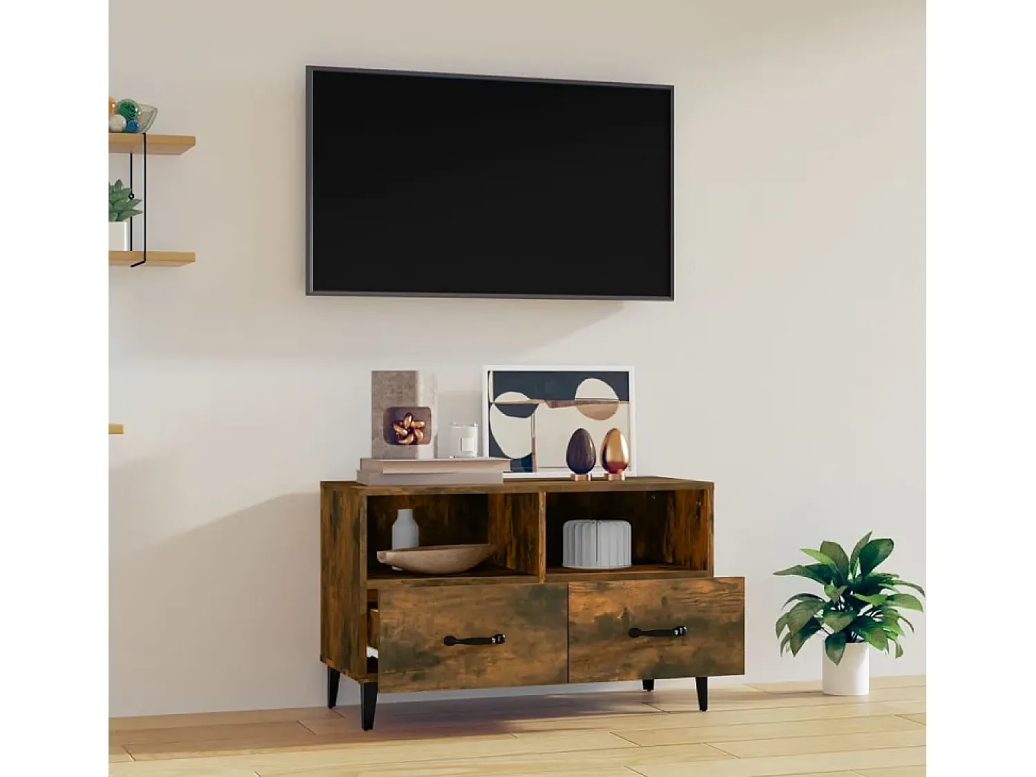 Móvel De Tv| Móvel de TV 80x36x50 cm derivados de madeira carvalho fumado PT238599 Castanho