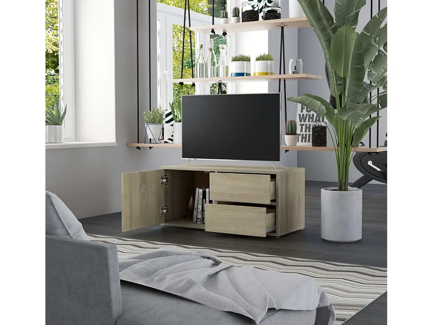 Móvel De Tv| Móvel de TV 80x34x36 cm derivados de madeira carvalho sonoma PT310762 Castanho