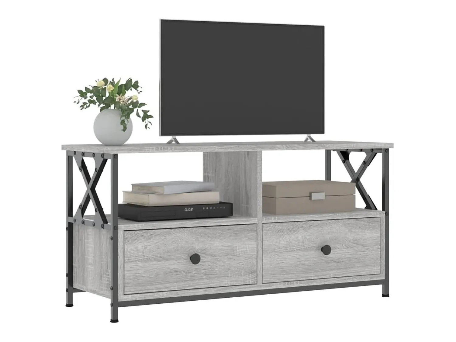 Outlet Móvel de TV 90x33x45 cm derivados de madeira/ferro cinza sonoma PT987555 Cinzento