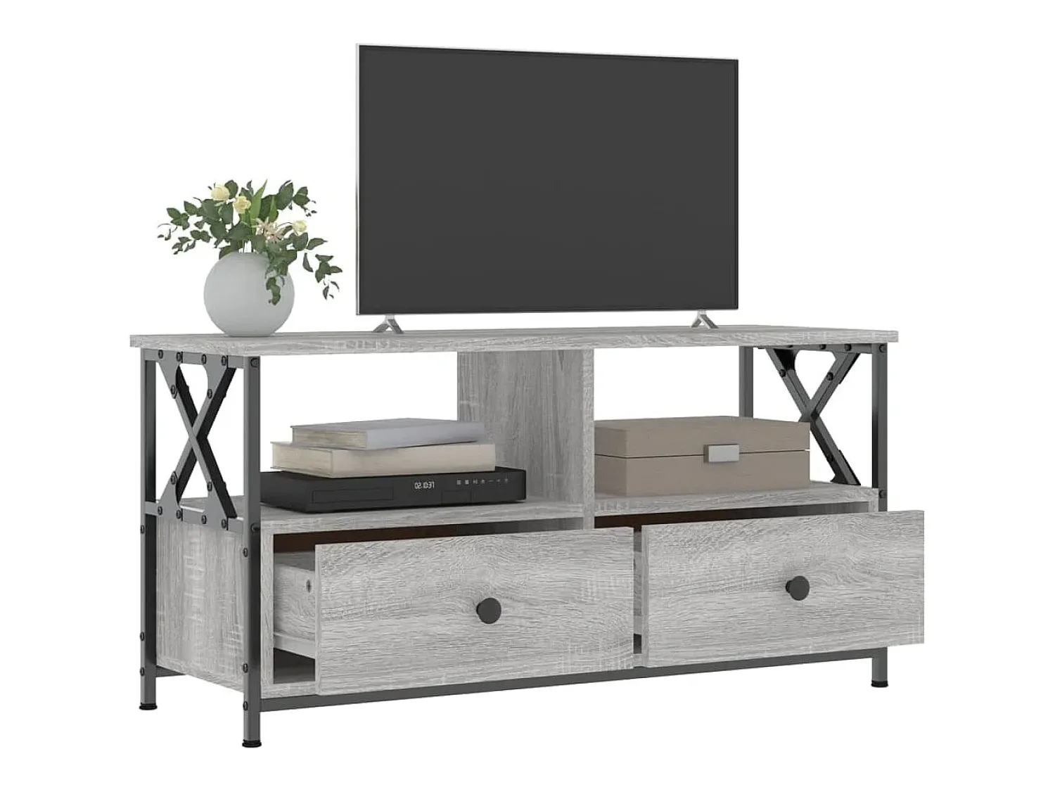 Outlet Móvel de TV 90x33x45 cm derivados de madeira/ferro cinza sonoma PT987555 Cinzento