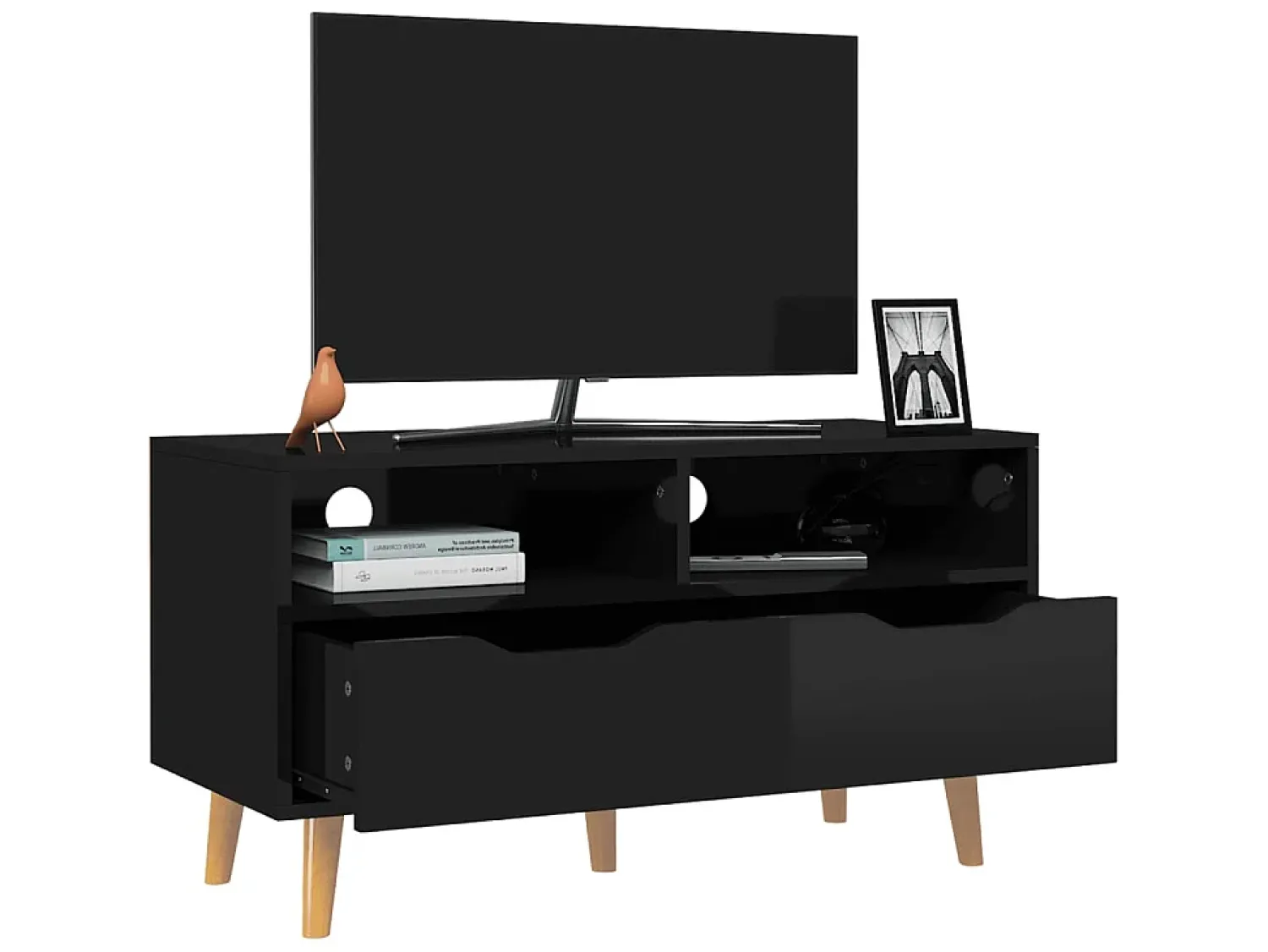 Móvel De Tv| Móvel de TV 90x40x48,5 cm derivados de madeira brilhante PT521744 Preto