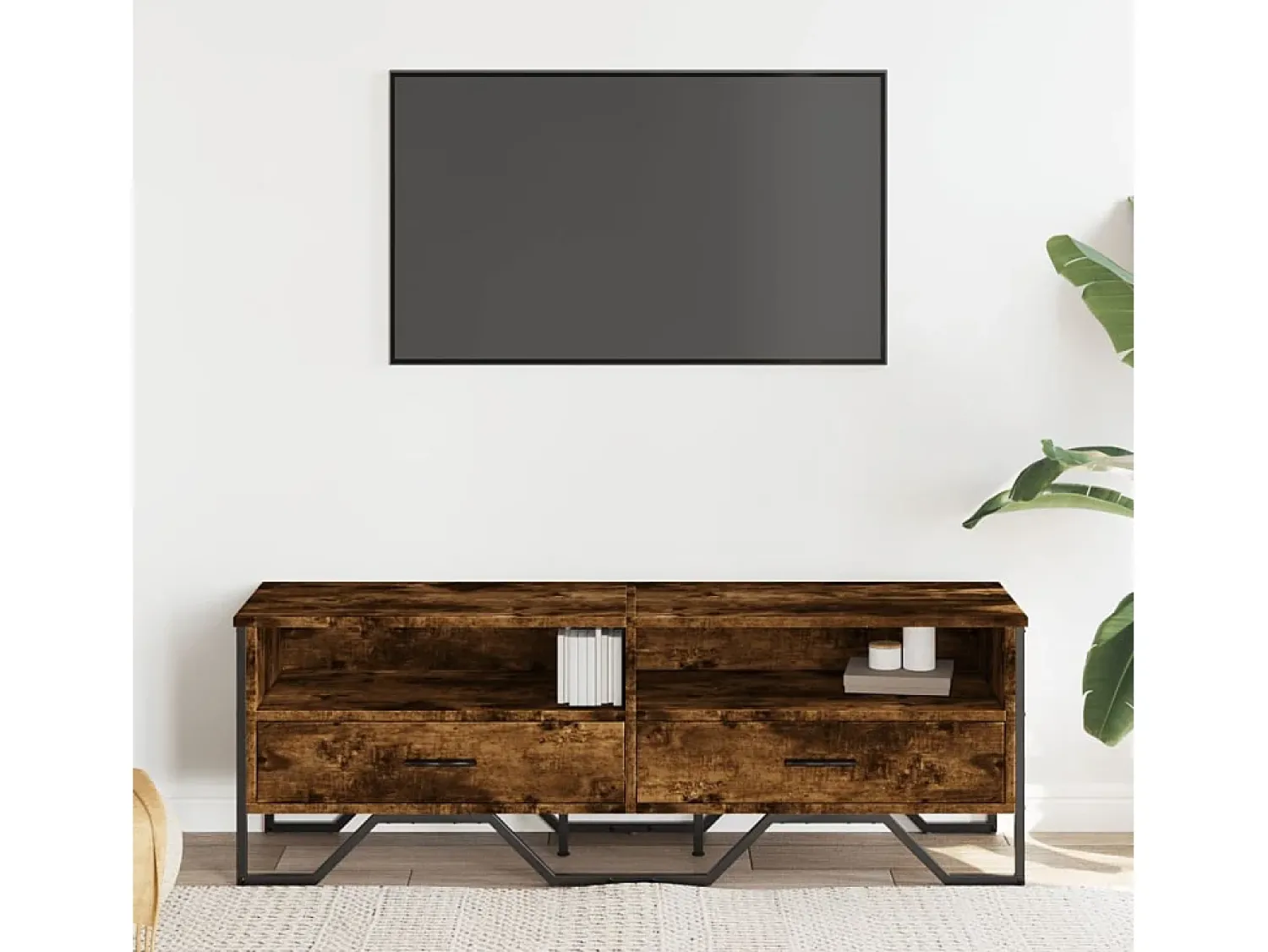 Móvel De Tv| Móvel de TV 122x34x41 cm derivados de madeira carvalho fumado PT647896 Castanho