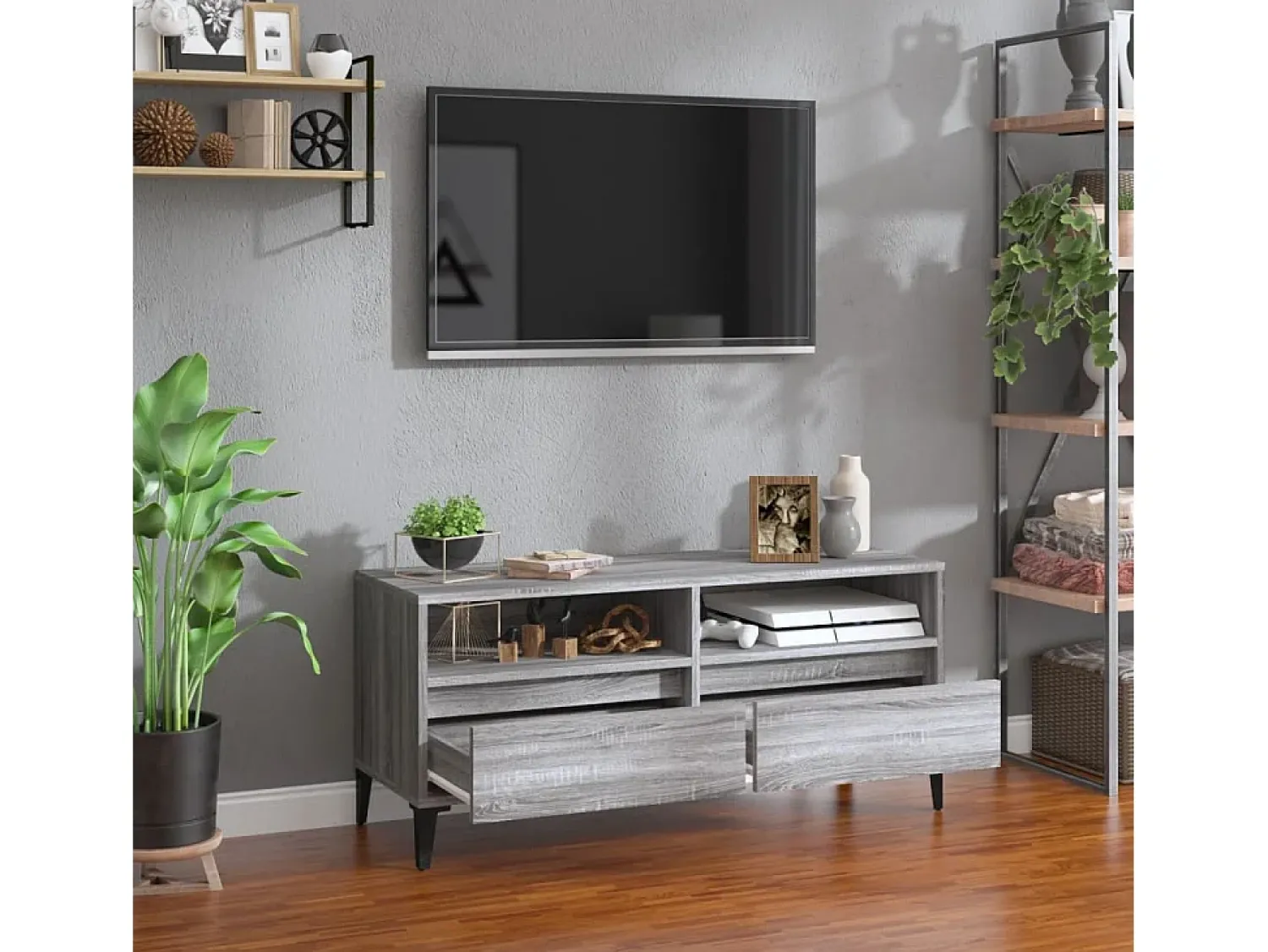 Móvel De Tv| Móvel de TV 100x34,5x44,5 cm derivados madeira sonoma PT205799 Cinzento