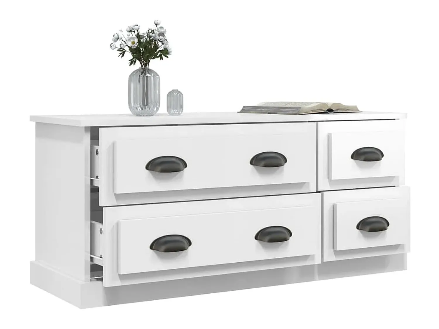 Móvel De Tv| Móvel de TV 100x35,5x45 cm derivados madeira brilhante PT294243 Branco