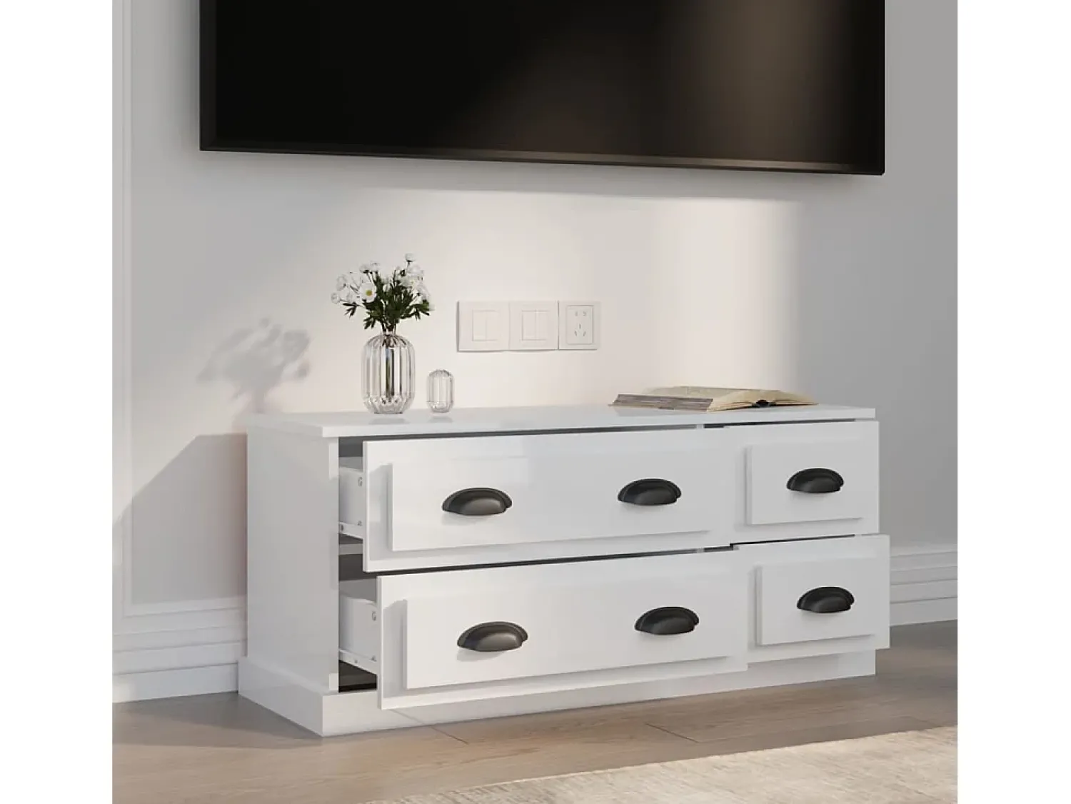 Móvel De Tv| Móvel de TV 100x35,5x45 cm derivados madeira brilhante PT294243 Branco