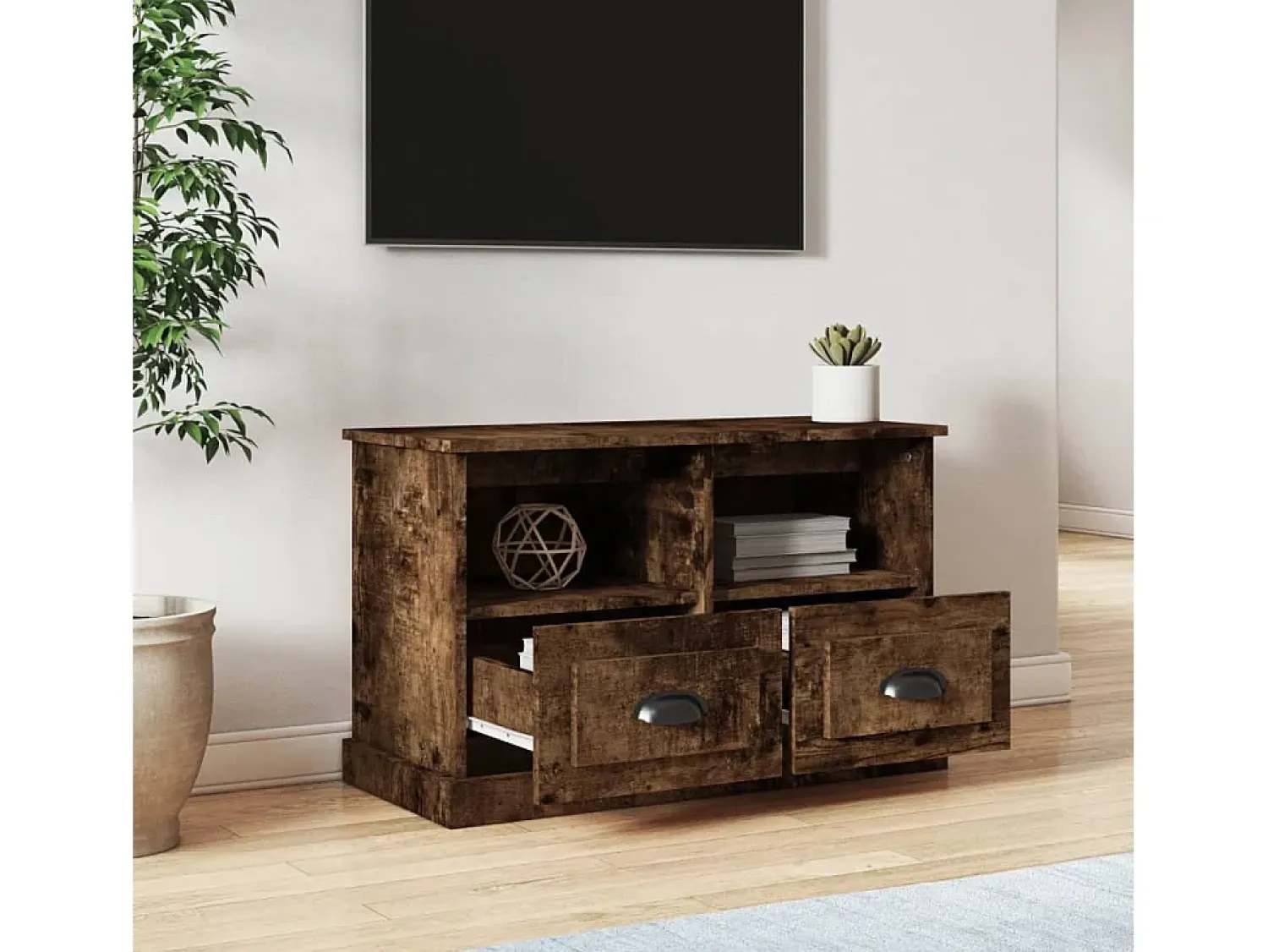 Móvel De Tv| Móvel de TV 80x35x50 cm derivados de madeira carvalho fumado PT809370 Castanho