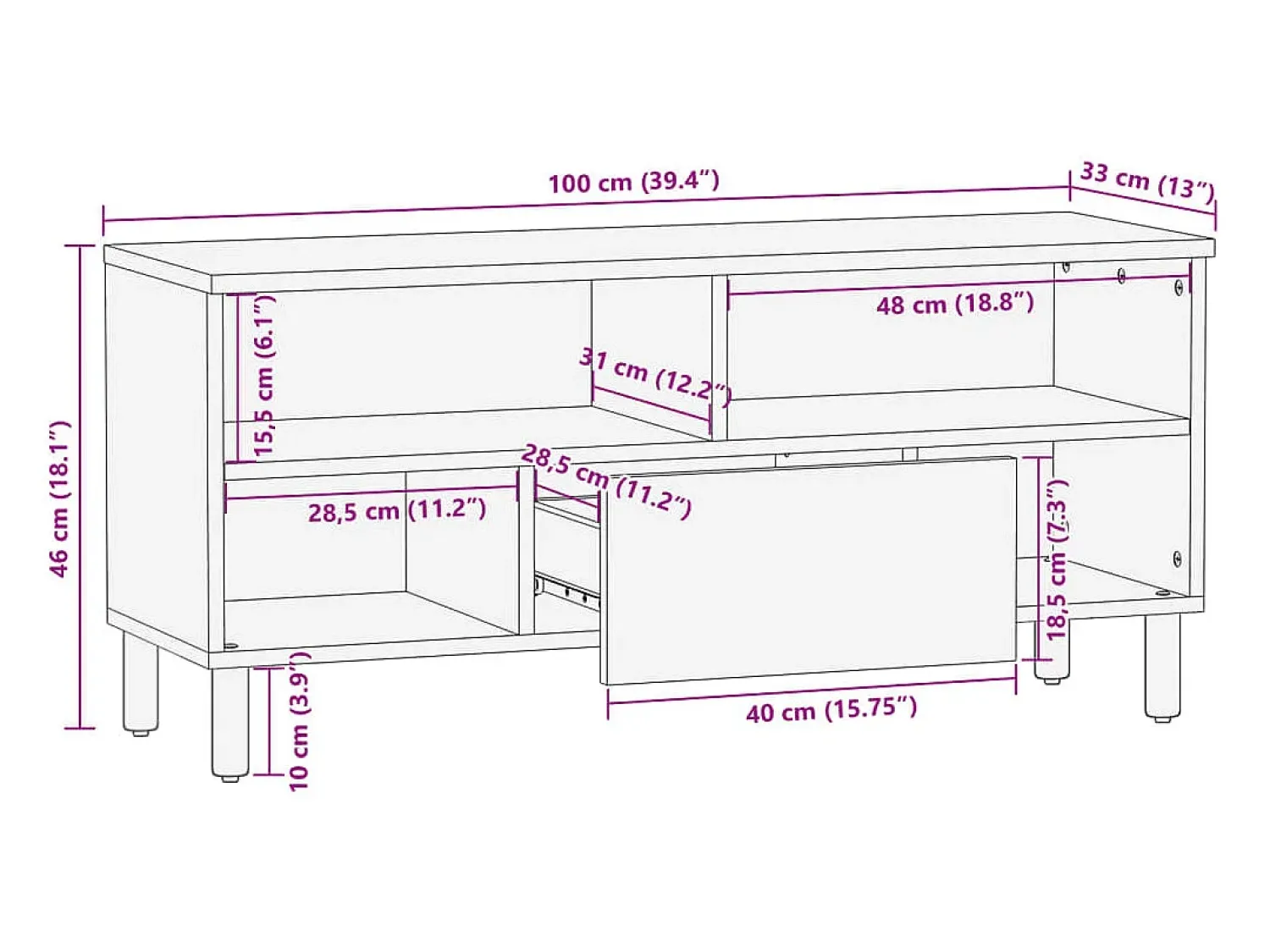 Best vidaxl Móvel de TV 100x33x46 cm derivados de madeira Preto