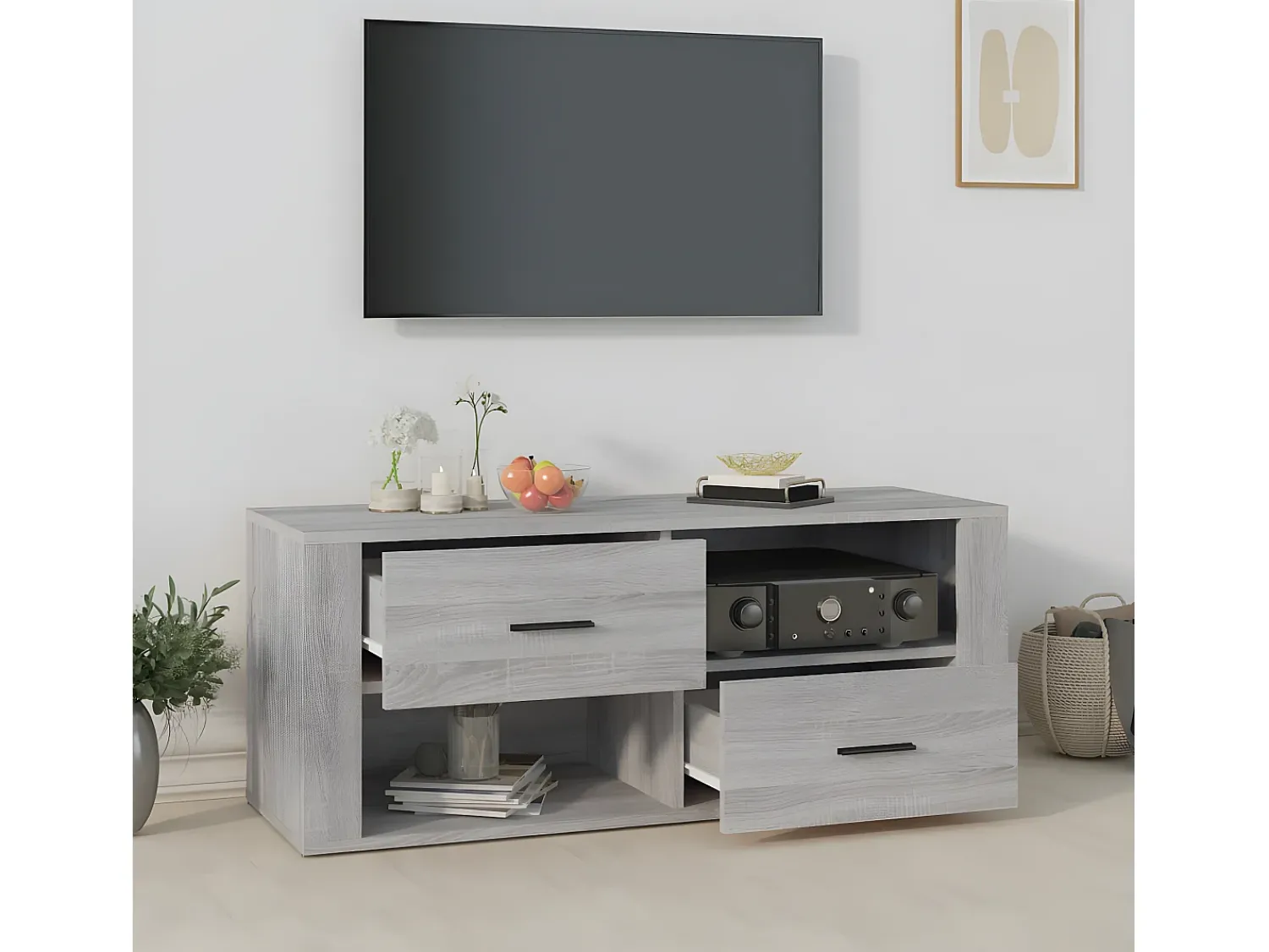 Móvel De Tv| Móvel de TV 100x35x40 cm derivados de madeira sonoma PT771309 Cinzento