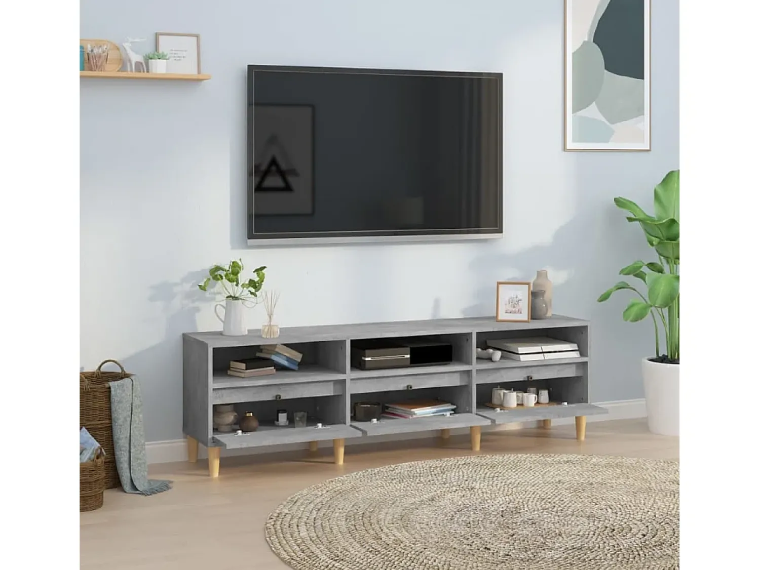 Móvel De Tv* Móvel de TV 150x30x44,5 cm derivados de madeira cinza cimento PT248309 Cinzento