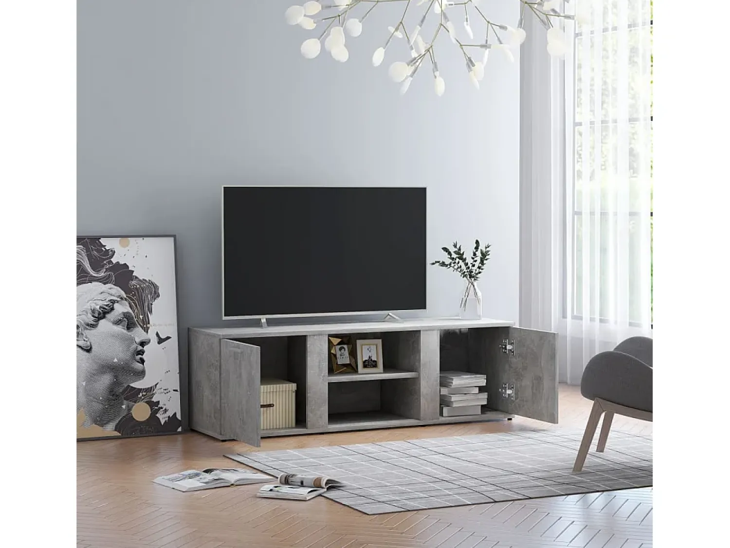 Móvel De Tv| Móvel de TV 120x34x37 cm derivados de madeira cimento PT650173 Cinzento