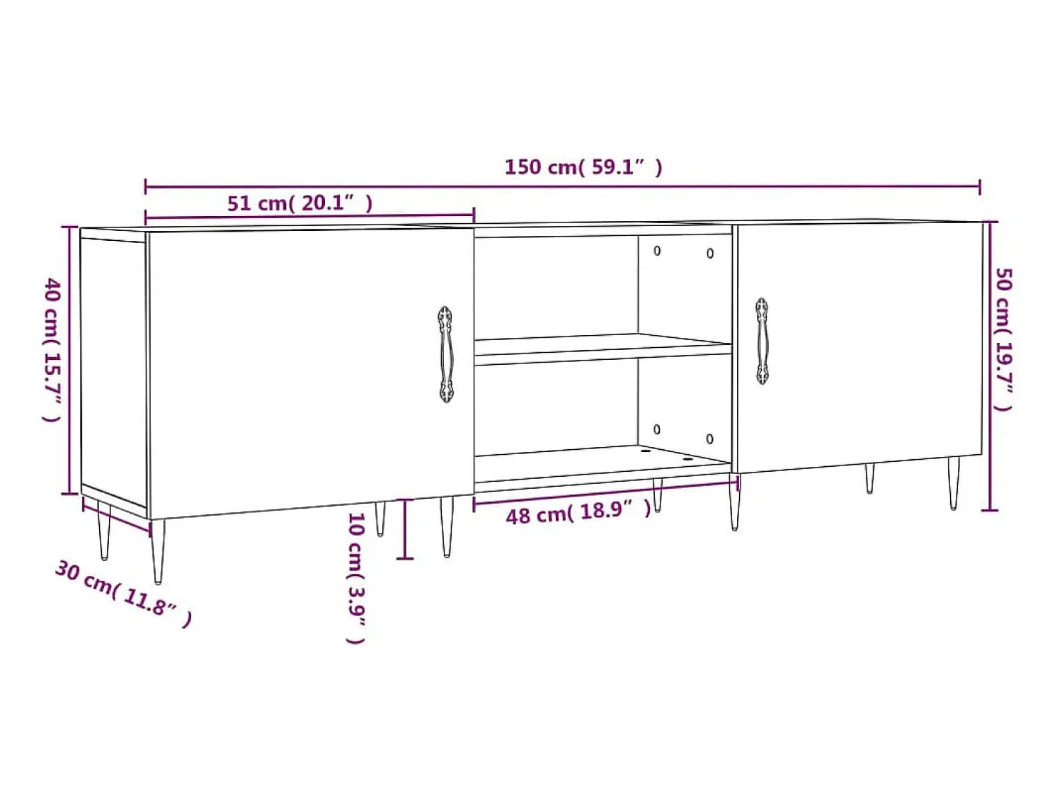 vidaxl Móvel de TV 150x30x50 cm derivados de madeira carvalho sonoma^ Móvel De Tv