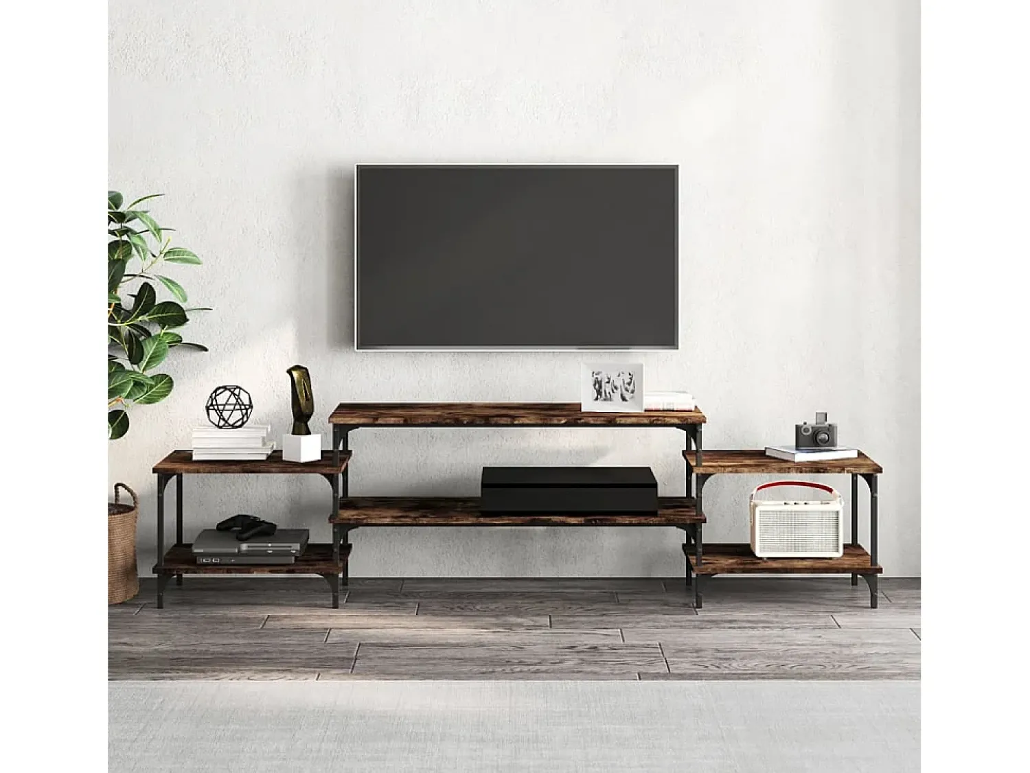 Móvel De Tv| Móvel de TV 197x35x52 cm derivados de madeira carvalho fumado PT187230 Castanho