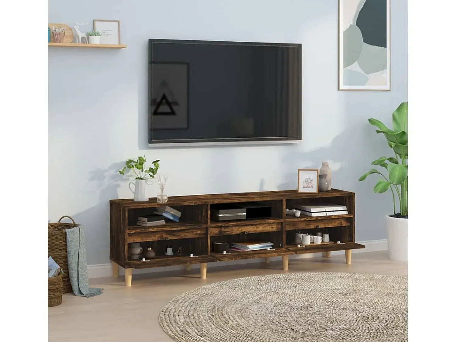 Clearance Móvel de TV 150x30x44,5 cm derivados de madeira carvalho fumado PT106489 Castanho