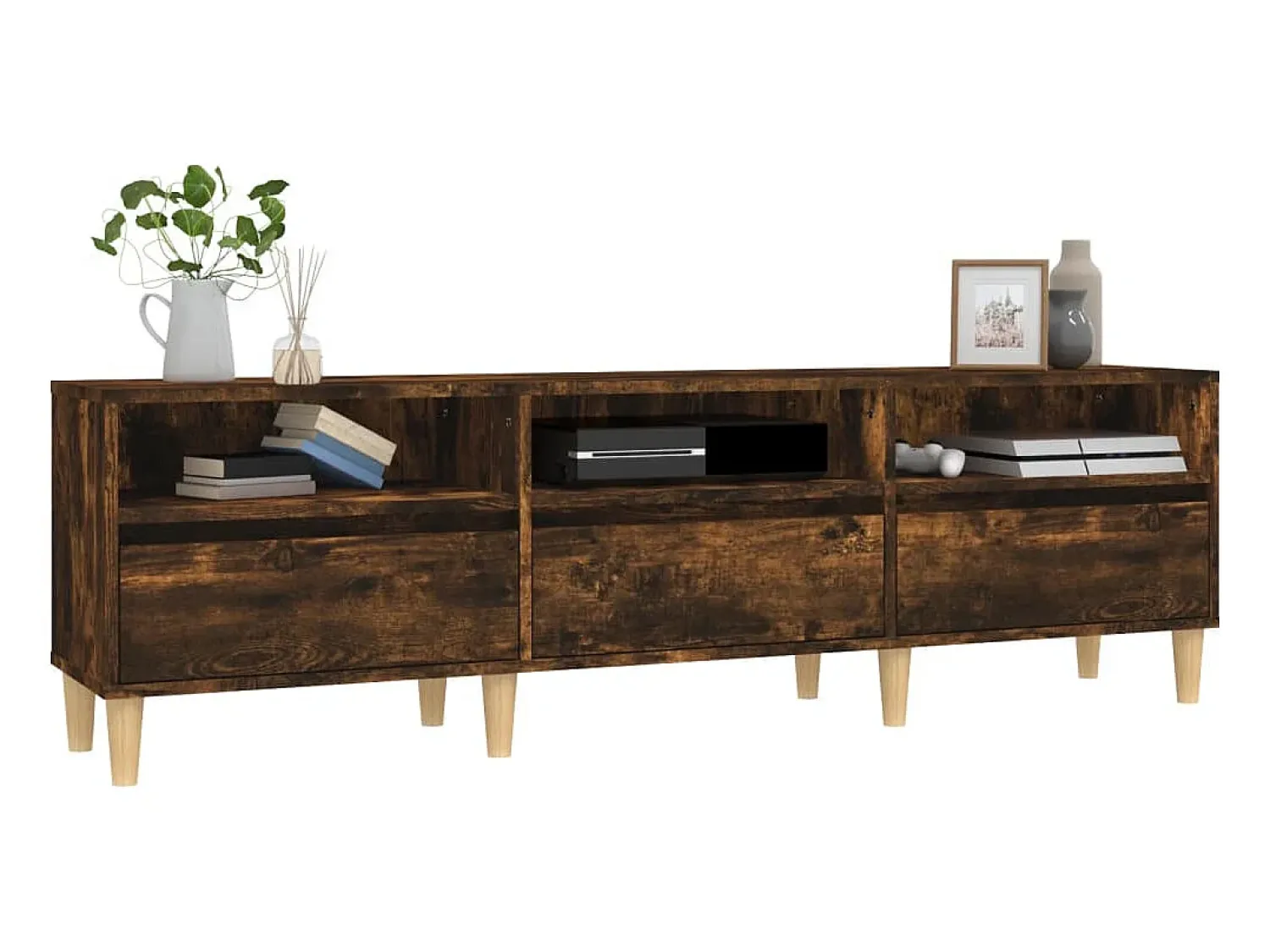 Clearance Móvel de TV 150x30x44,5 cm derivados de madeira carvalho fumado PT106489 Castanho