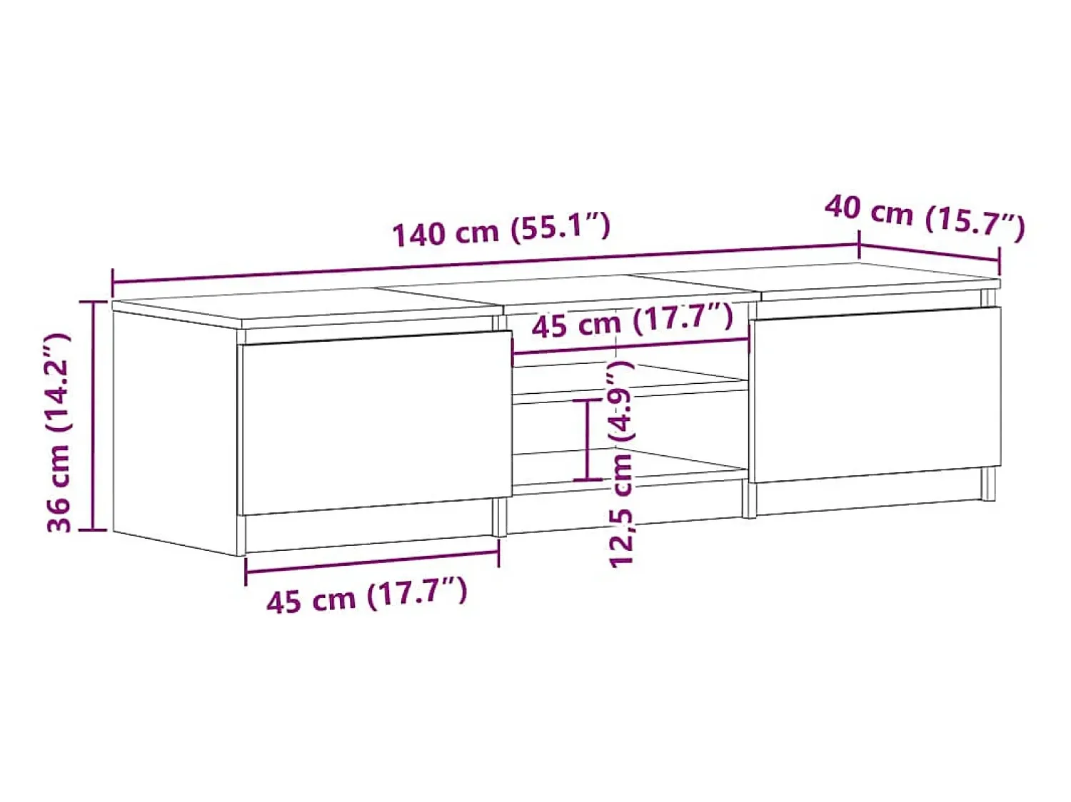 Outlet vidaxl Móvel de TV 140x40x35,5 cm derivados de madeira preto Branco