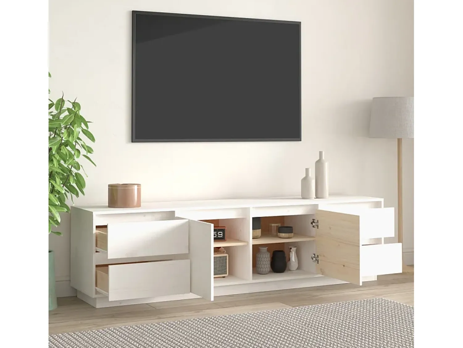 Móvel De Tv| Móvel de TV 176x37x47,5 cm madeira de pinho maciça PT562023 Branco