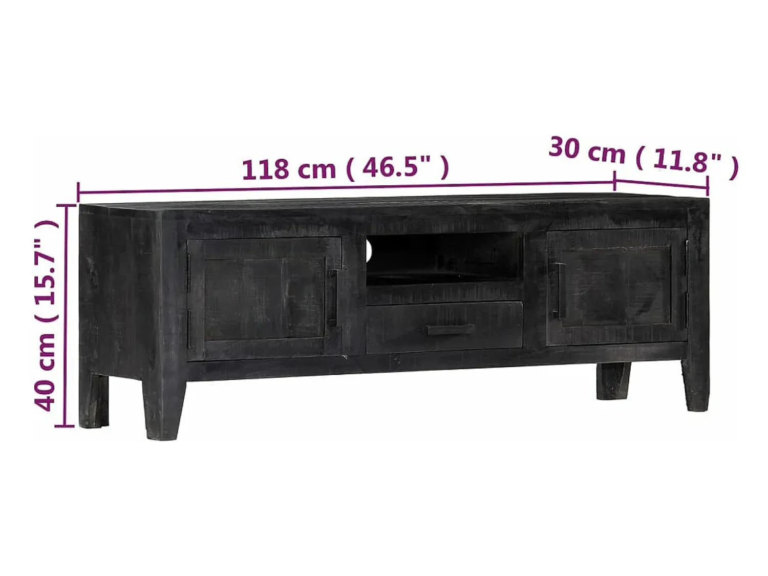 Móvel De Tv|vidaxl Móvel de TV 118x30x40 cm madeira de mangueira maciça Preto