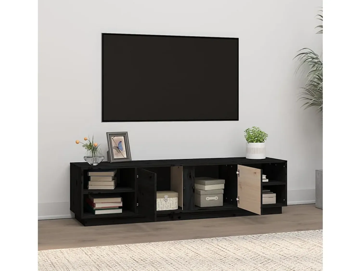 Clearance Móvel de TV 156x40x40 cm madeira de pinho maciça PT199864 Preto