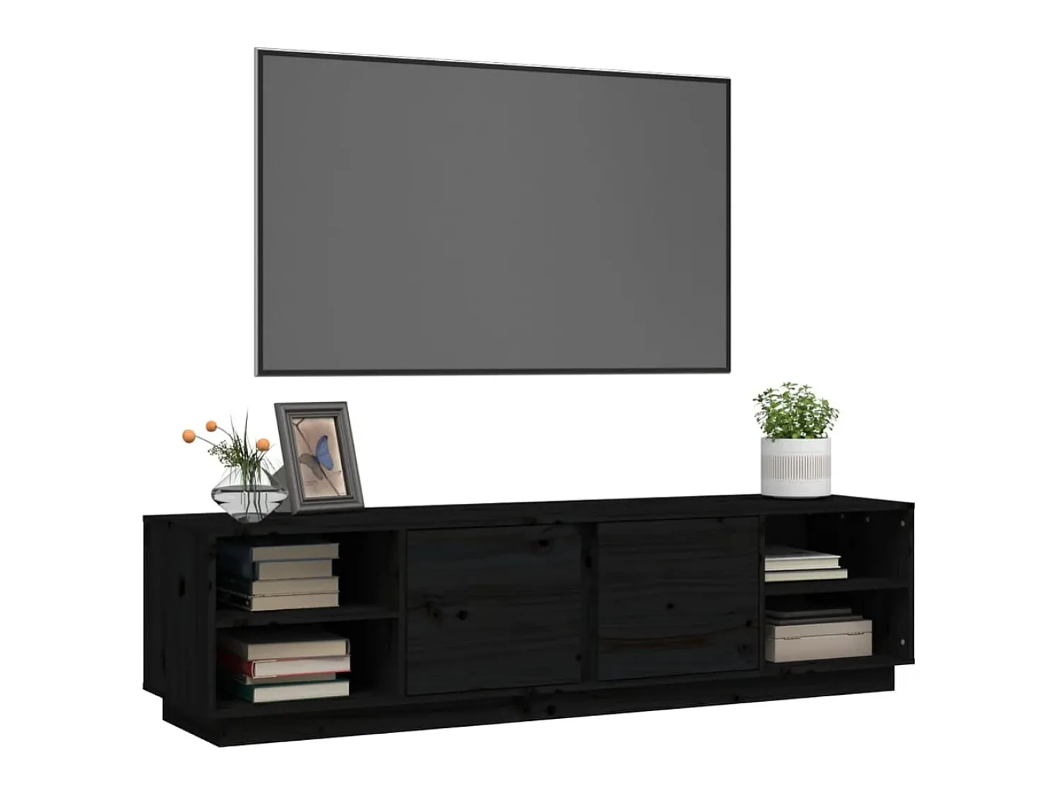 Clearance Móvel de TV 156x40x40 cm madeira de pinho maciça PT199864 Preto