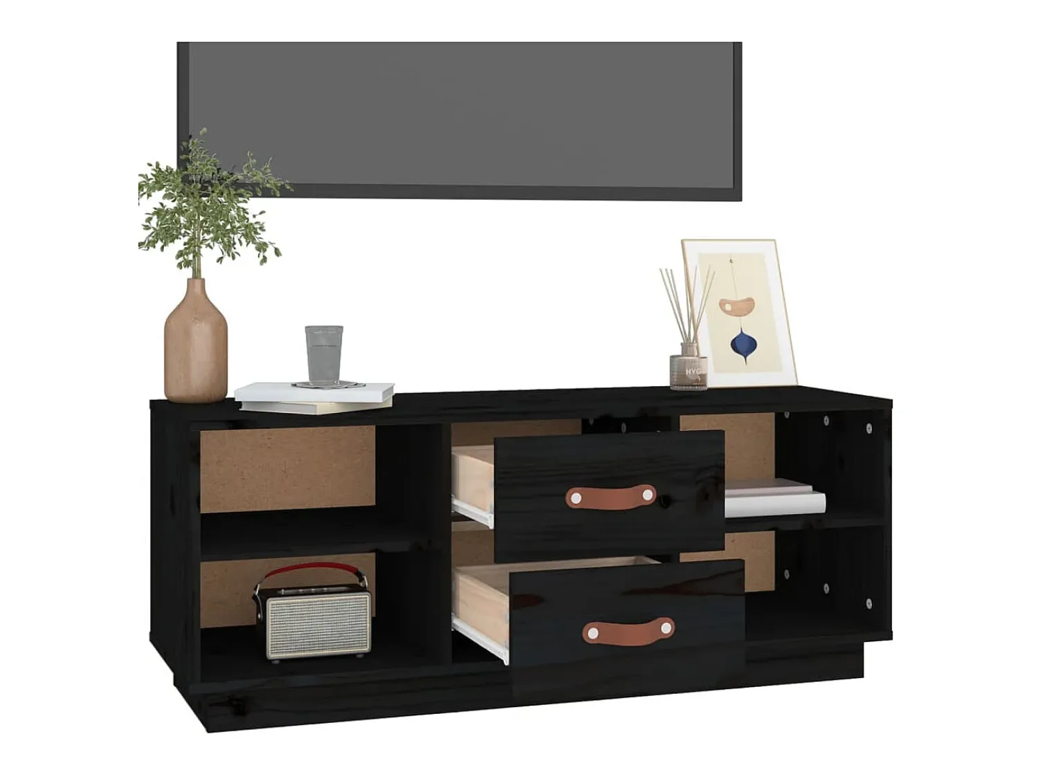 Móvel De Tv| Móvel de TV 100x34x40 cm madeira de pinho maciça PT298306 Preto