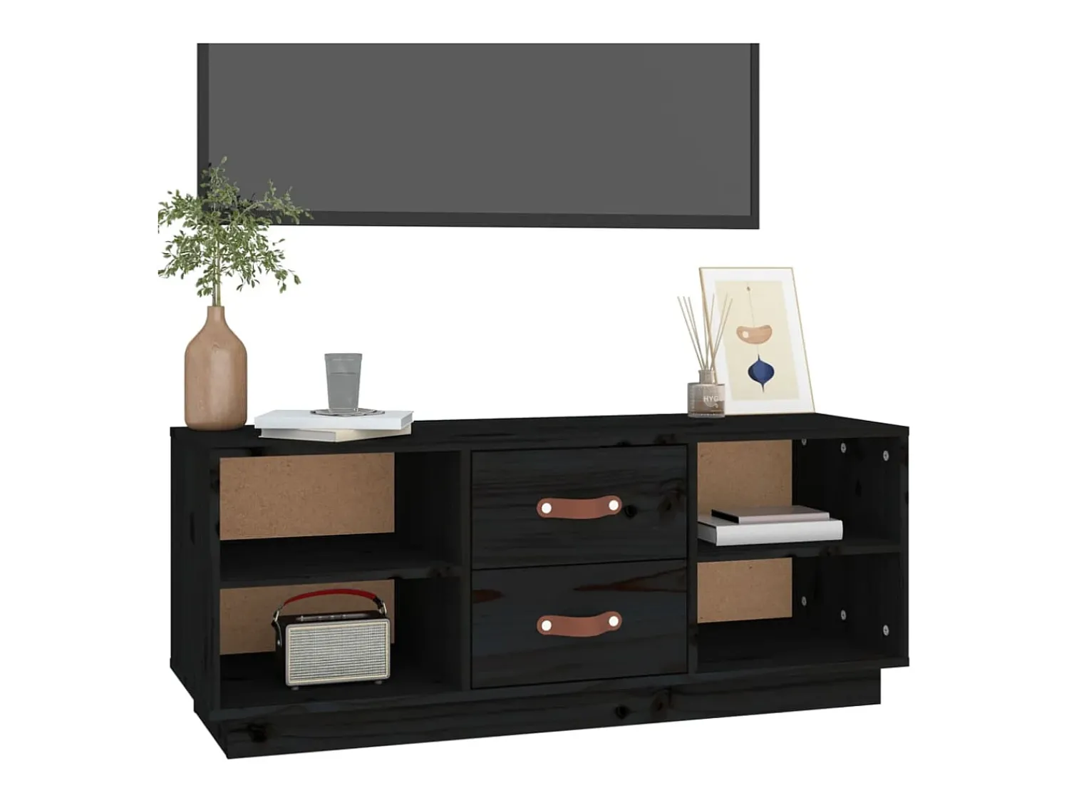 Móvel De Tv| Móvel de TV 100x34x40 cm madeira de pinho maciça PT298306 Preto