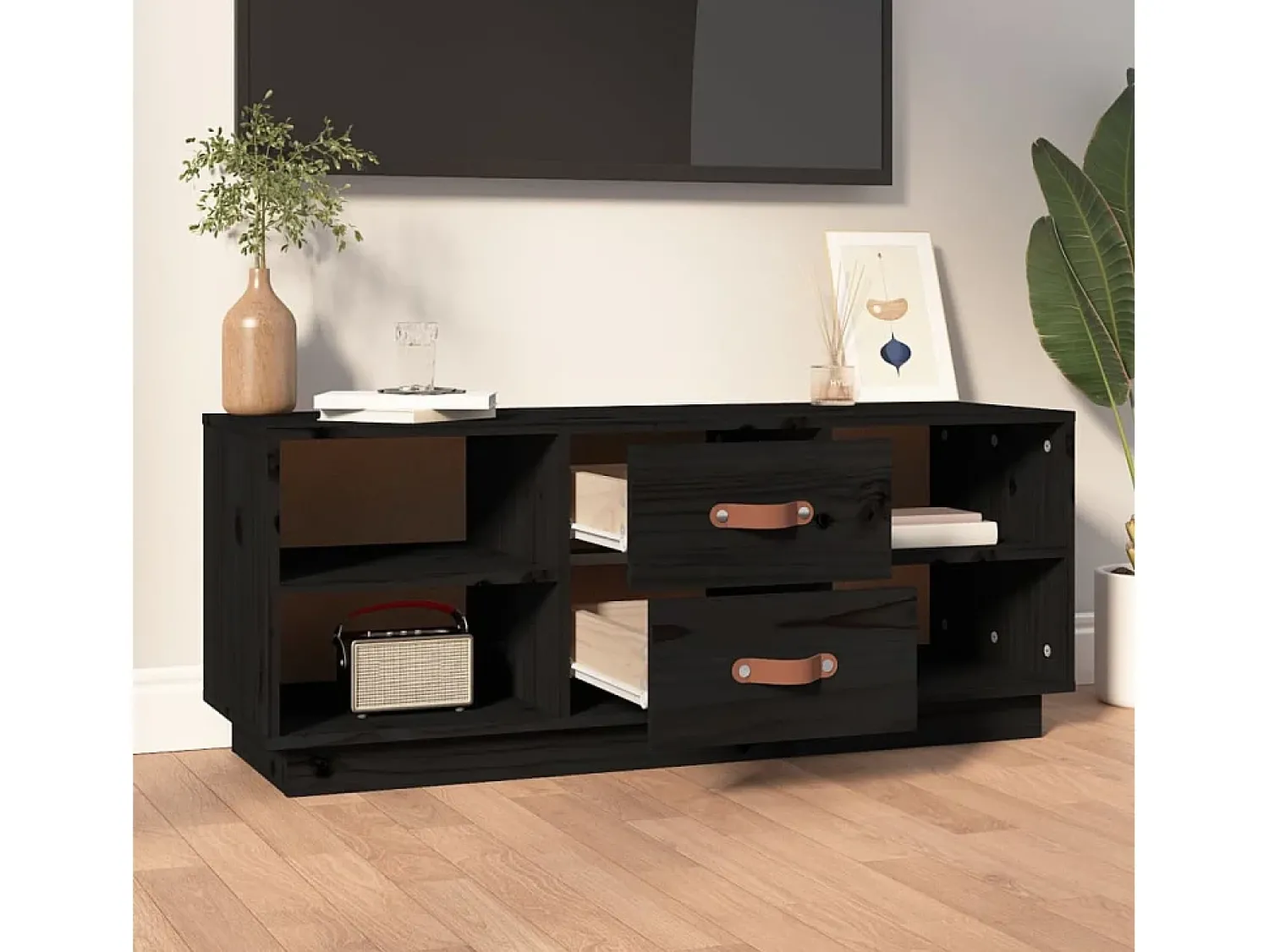 Móvel De Tv| Móvel de TV 100x34x40 cm madeira de pinho maciça PT298306 Preto