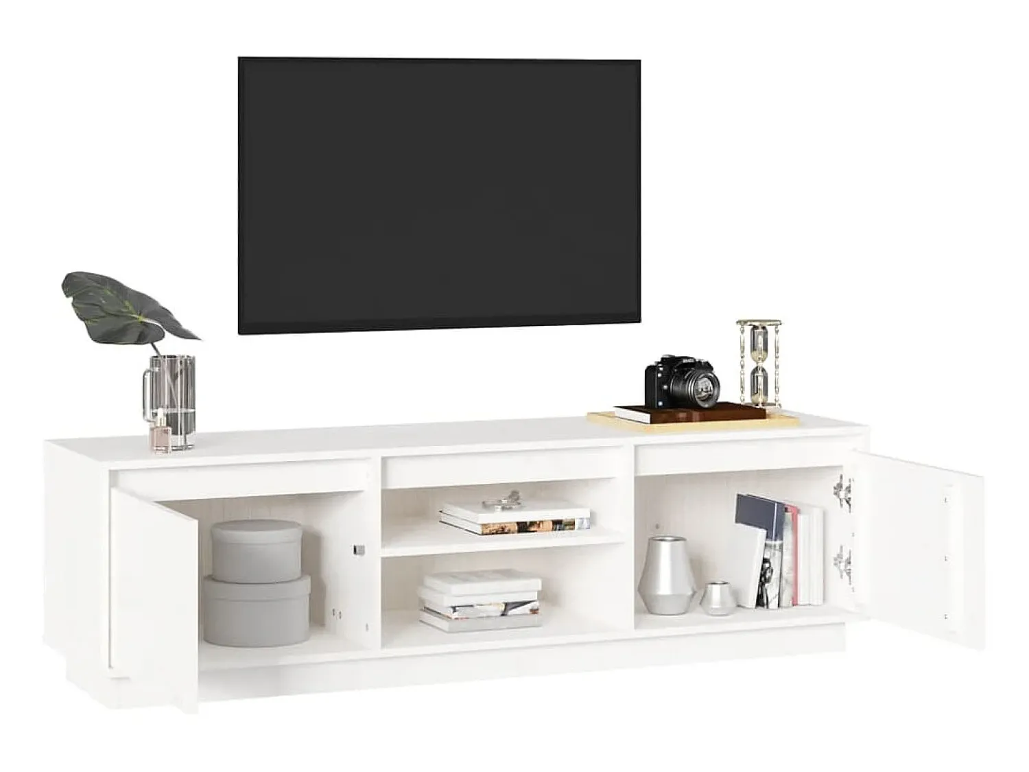 Móvel De Tv| Móvel de TV 140x35x40 cm madeira de pinho maciça PT544609 Branco