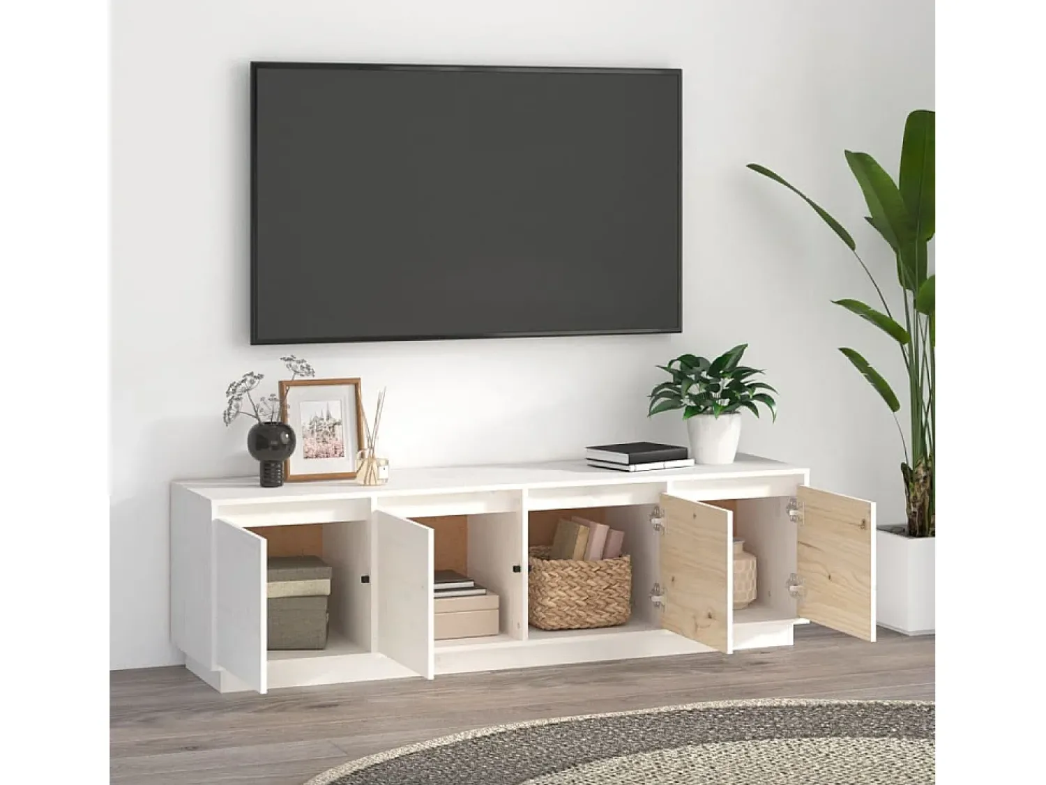 Móvel De Tv| Móvel de TV 156x37x45 cm madeira de pinho maciça PT261891 Branco