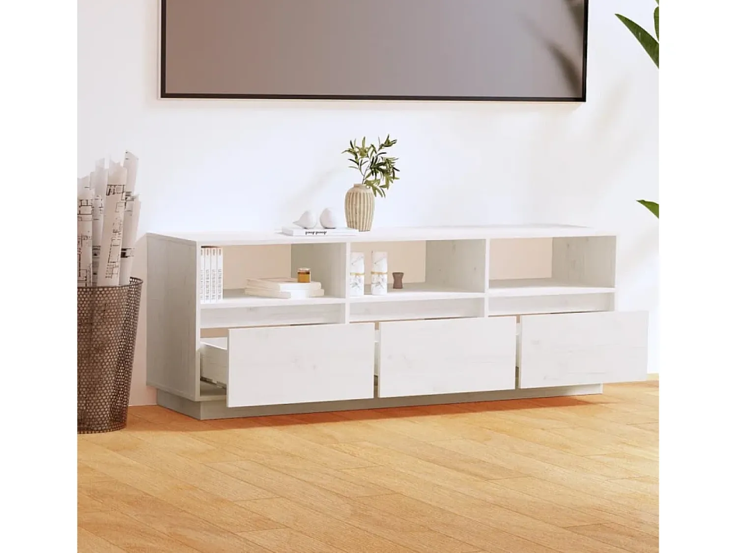 Móvel De Tv* Móvel de TV 140x37x50 cm madeira de pinho maciça PT146258 Branco