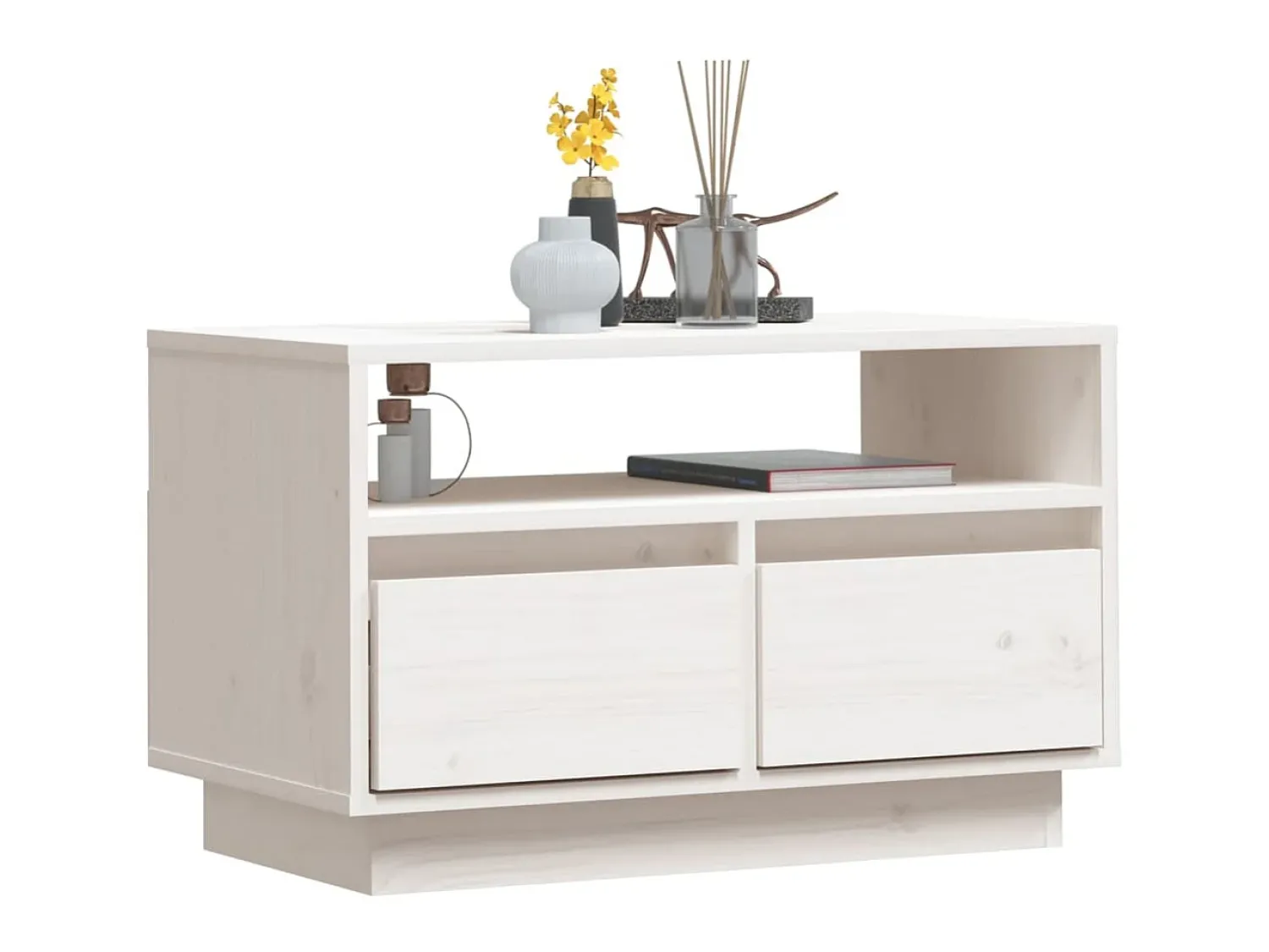 Móvel De Tv| Móvel de TV 60x35x37 cm madeira de pinho maciça PT498373 Branco