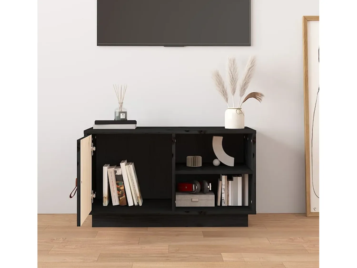 Móvel de TV 70x34x40 cm madeira de pinho maciça PT370776 Preto