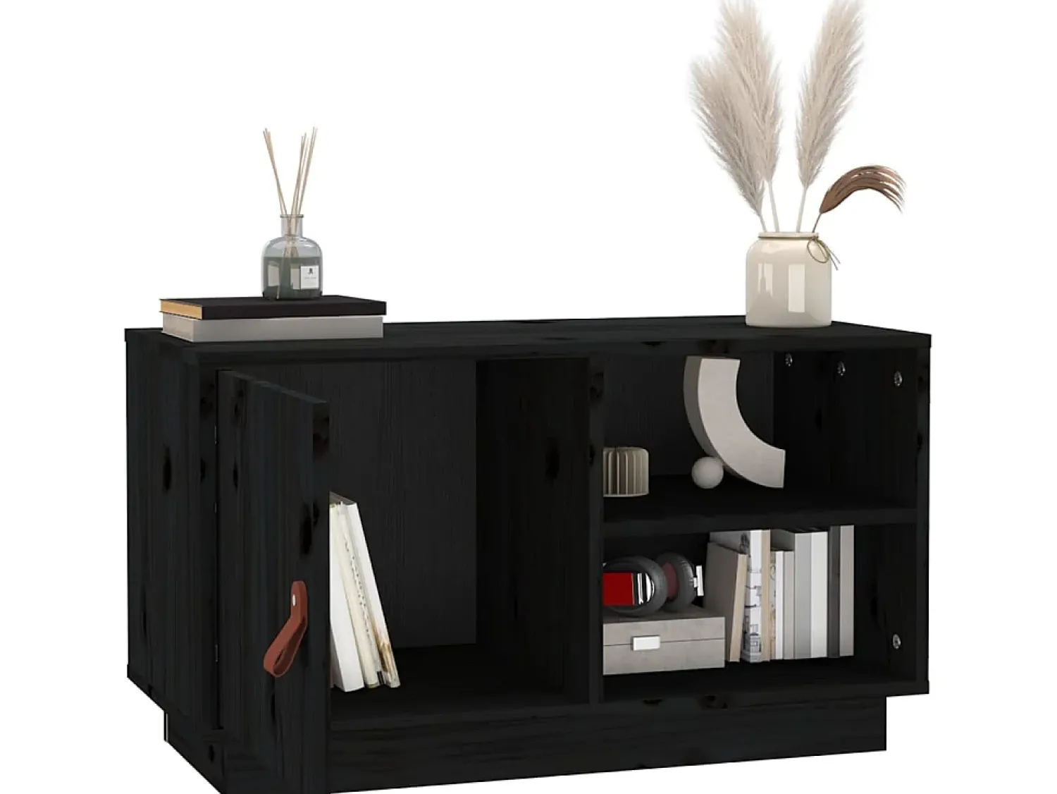 Móvel de TV 70x34x40 cm madeira de pinho maciça PT370776 Preto