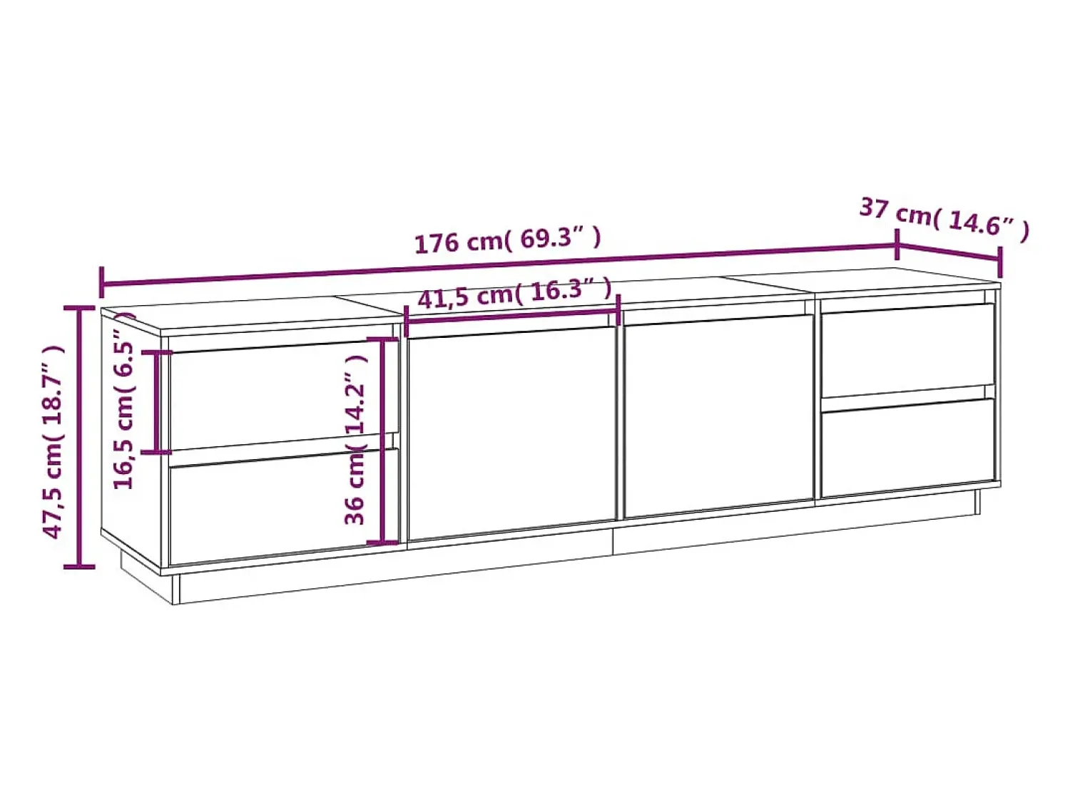 Sale vidaxl Móvel de TV 176x37x47,5 cm madeira de pinho maciça Branco