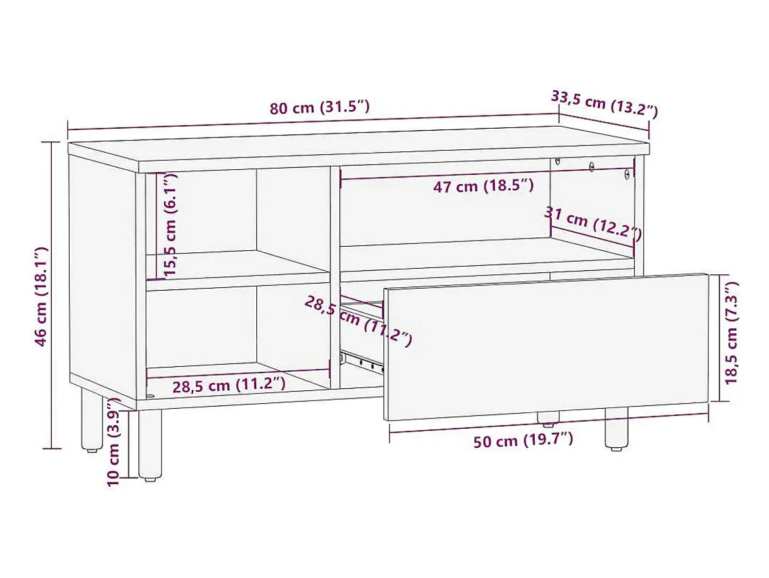 vidaxl Móvel de TV 80x33,5x46 cm madeira mangueira áspera maciça^ Móvel De Tv