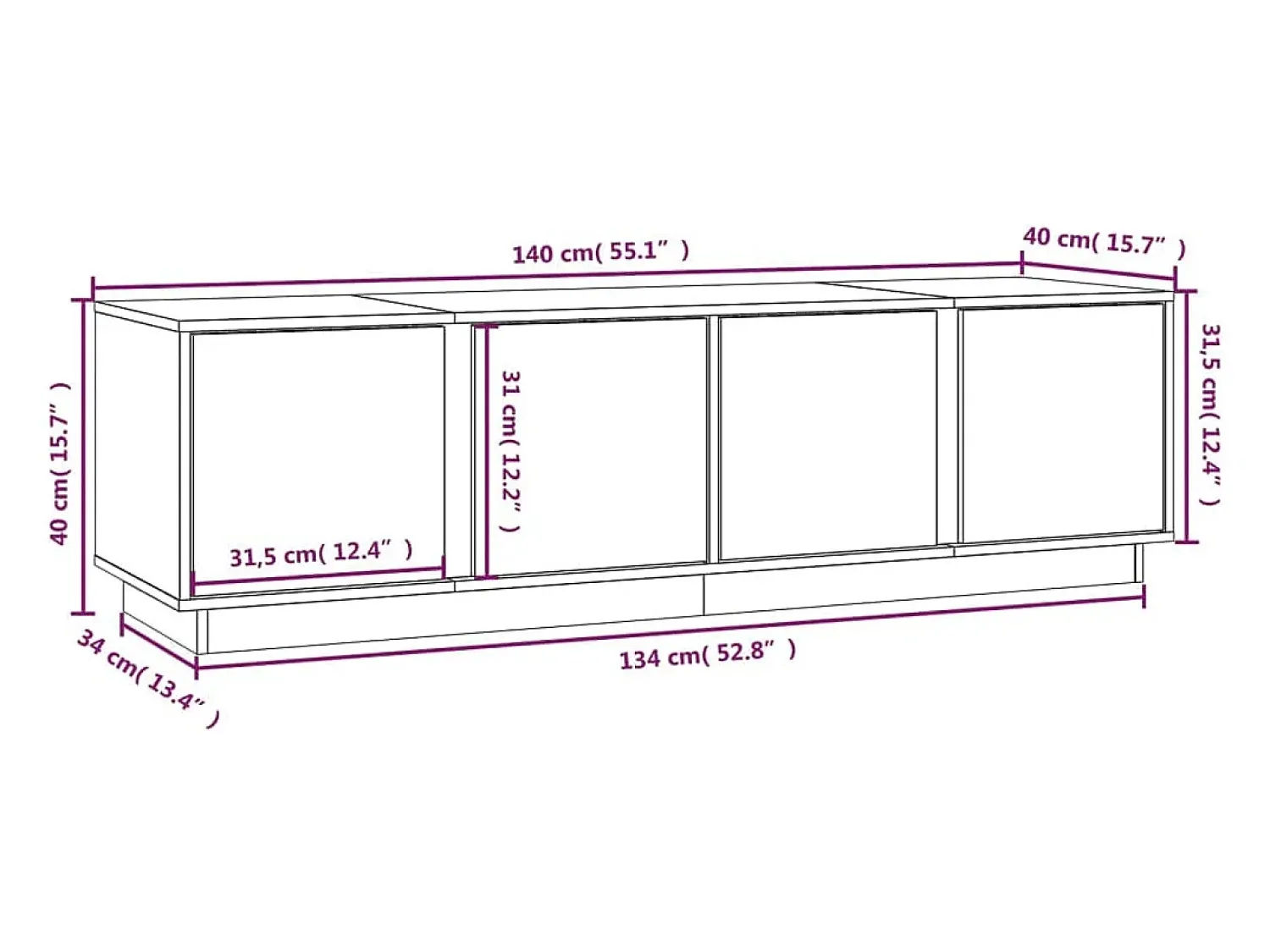 Móvel De Tv|vidaxl Móvel de TV 140x40x40 cm madeira de pinho maciça Branco