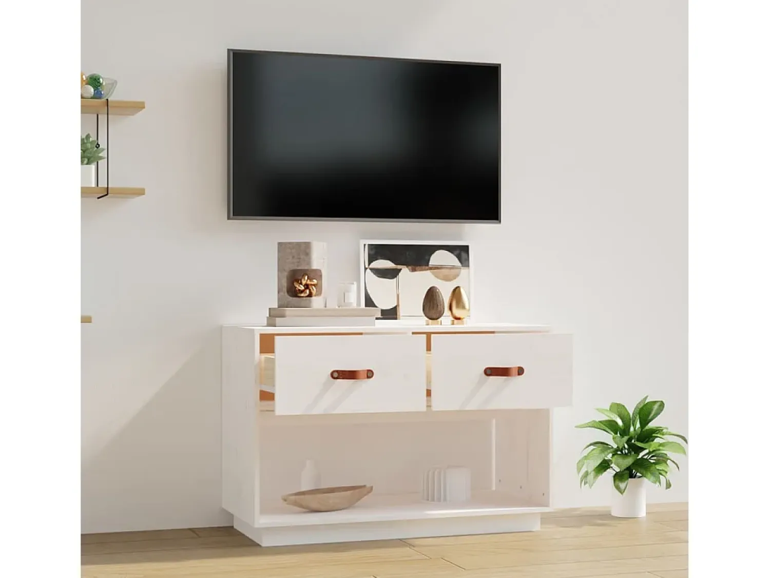 Móvel De Tv| Móvel de TV 90x40x60 cm madeira de pinho maciça PT699893 Branco
