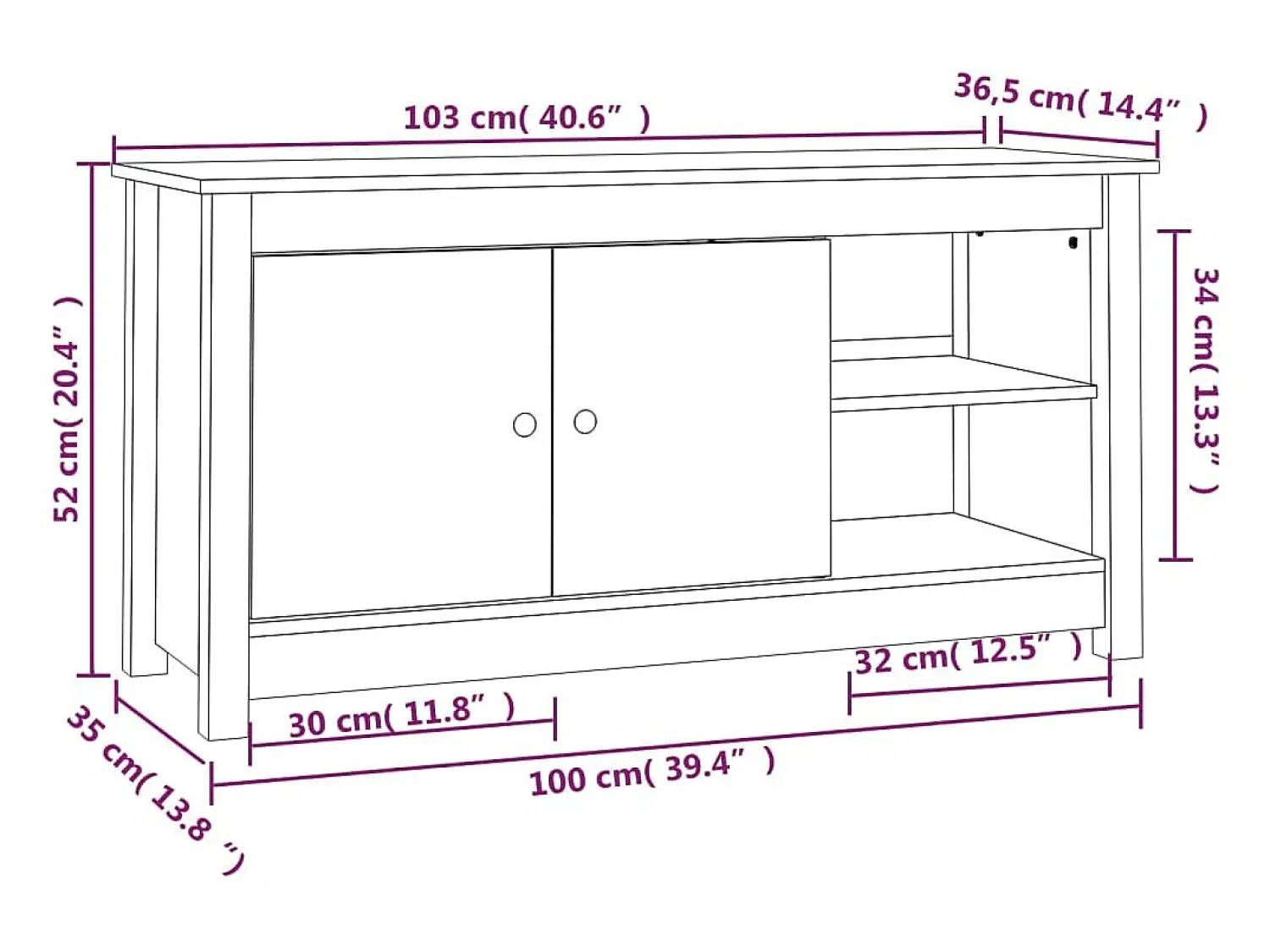 Discount vidaxl Móvel de TV 103x36,5x52 cm madeira de pinho maciça Branco