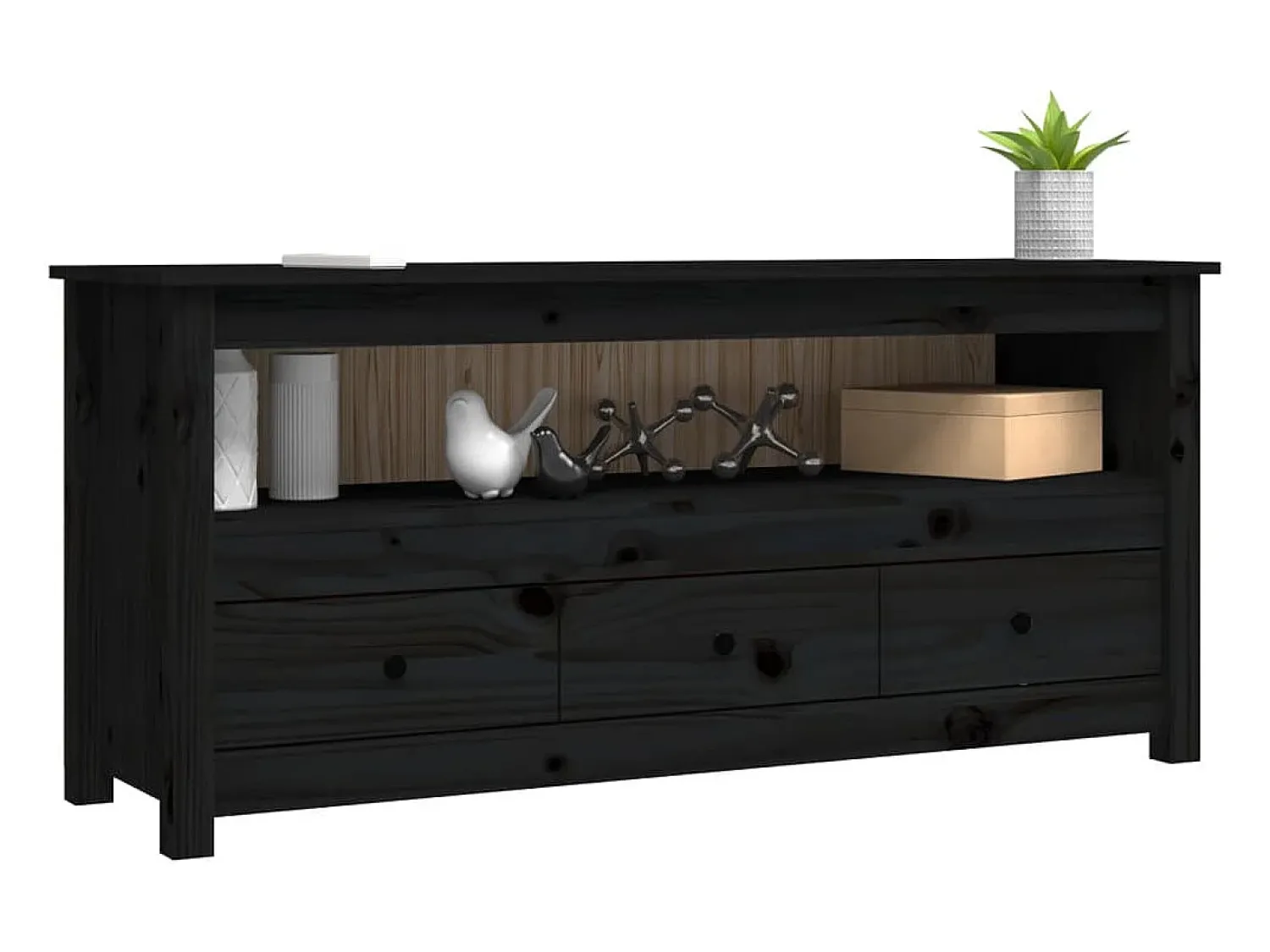 Clearance vidaxl Móvel de TV 114x35x52 cm madeira de pinho maciça Preto