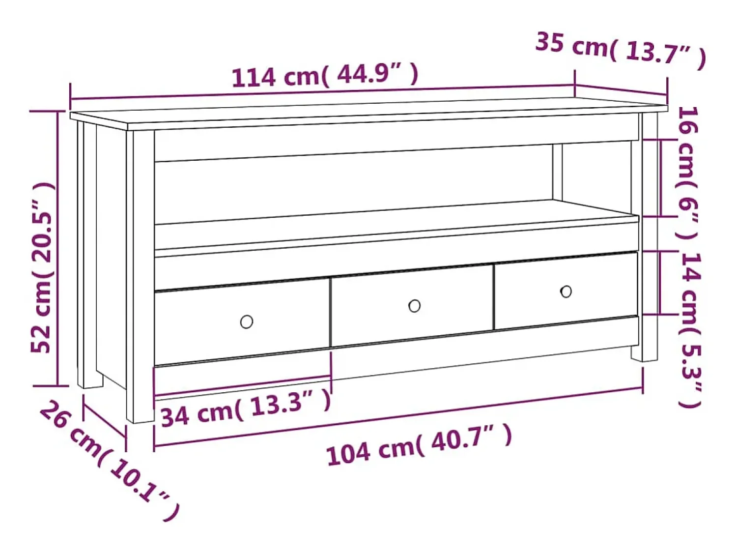 Clearance vidaxl Móvel de TV 114x35x52 cm madeira de pinho maciça Preto