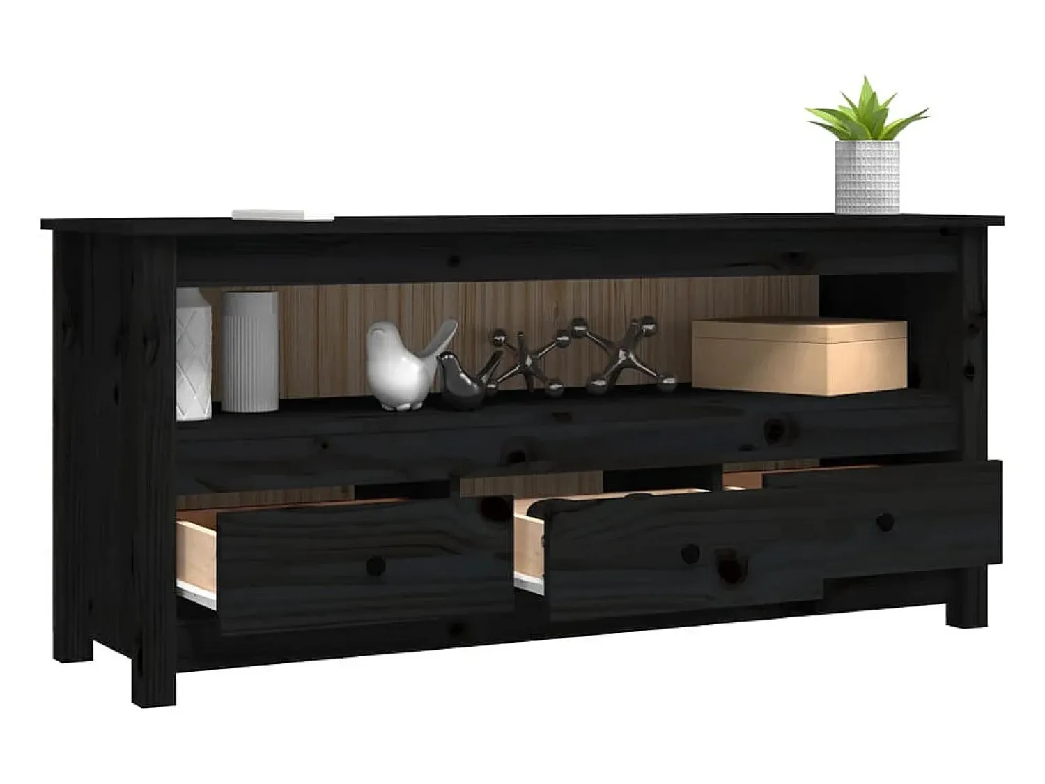 Clearance vidaxl Móvel de TV 114x35x52 cm madeira de pinho maciça Preto