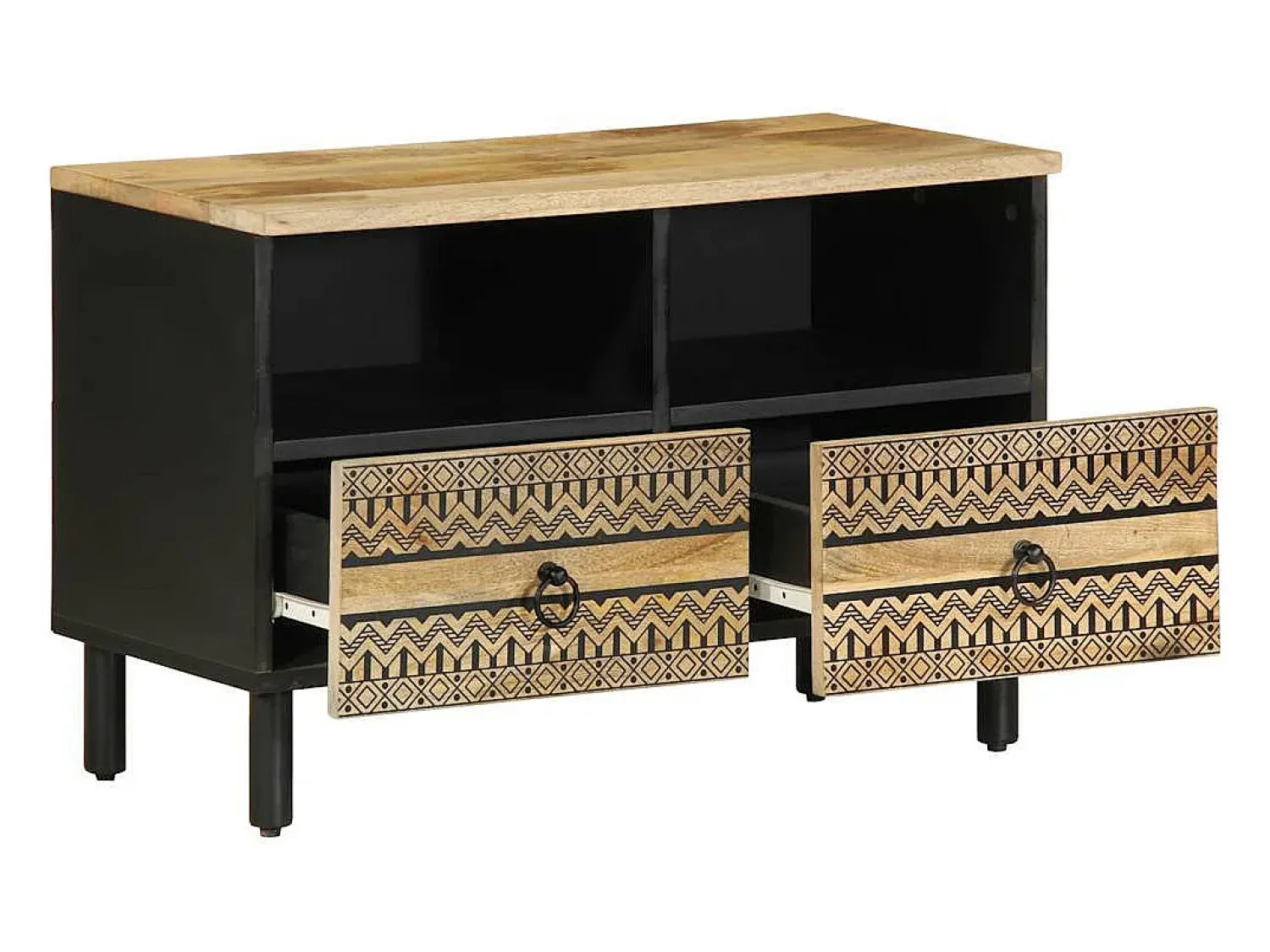 New vidaxl Móvel de TV 70x33,5x46 cm madeira mangueira áspera maciça Preto