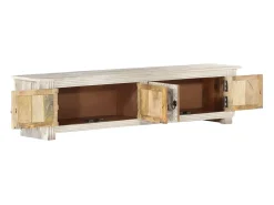 Hot Móvel de TV 140x30x35 cm madeira de mangueira maciça PT833575 Branco