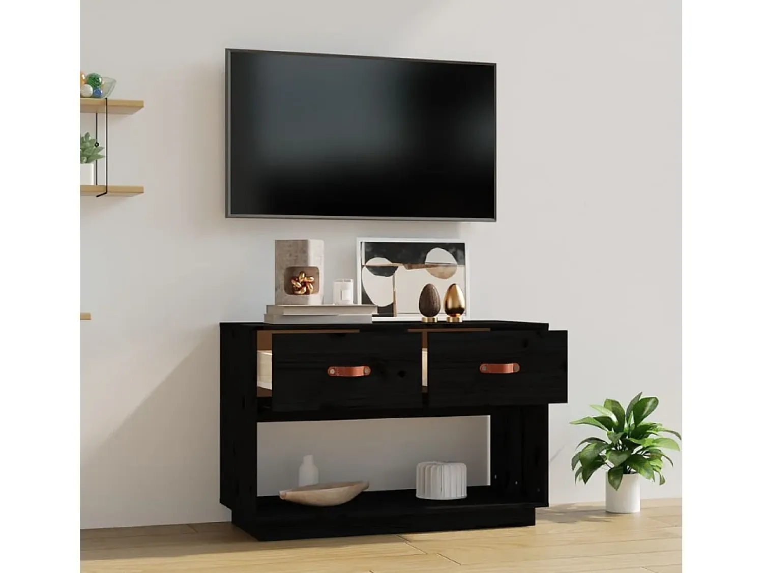 Discount Móvel de TV 90x40x60 cm madeira de pinho maciça PT945556 Preto