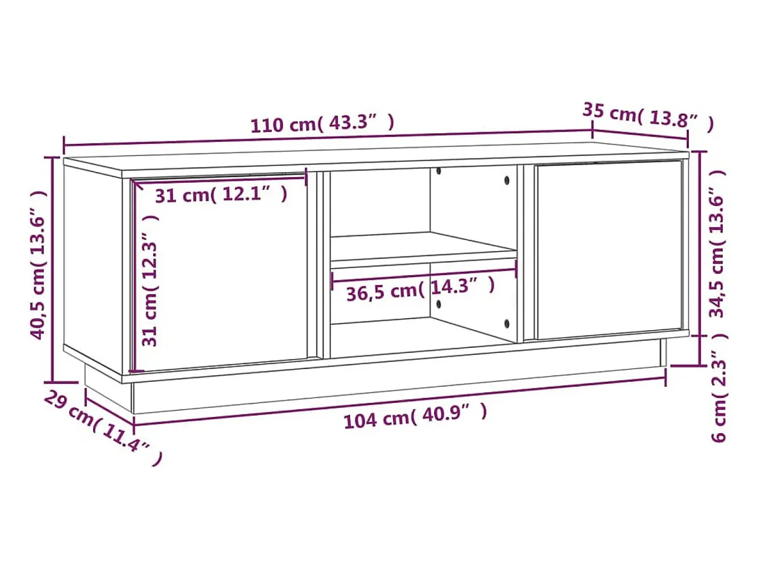 Clearance vidaxl Móvel de TV 110x35x40,5 cm madeira de pinho maciça mel Castanho