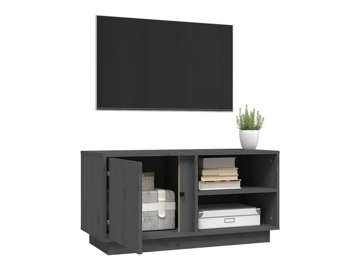 Móvel De Tv| Móvel de TV 80x35x40,5 cm madeira de pinho maciça PT794874 Cinzento
