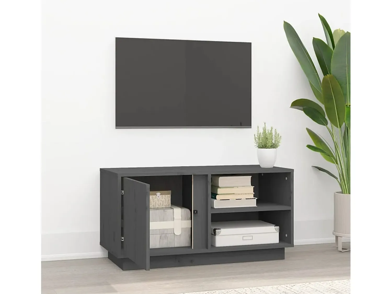 Móvel De Tv| Móvel de TV 80x35x40,5 cm madeira de pinho maciça PT794874 Cinzento